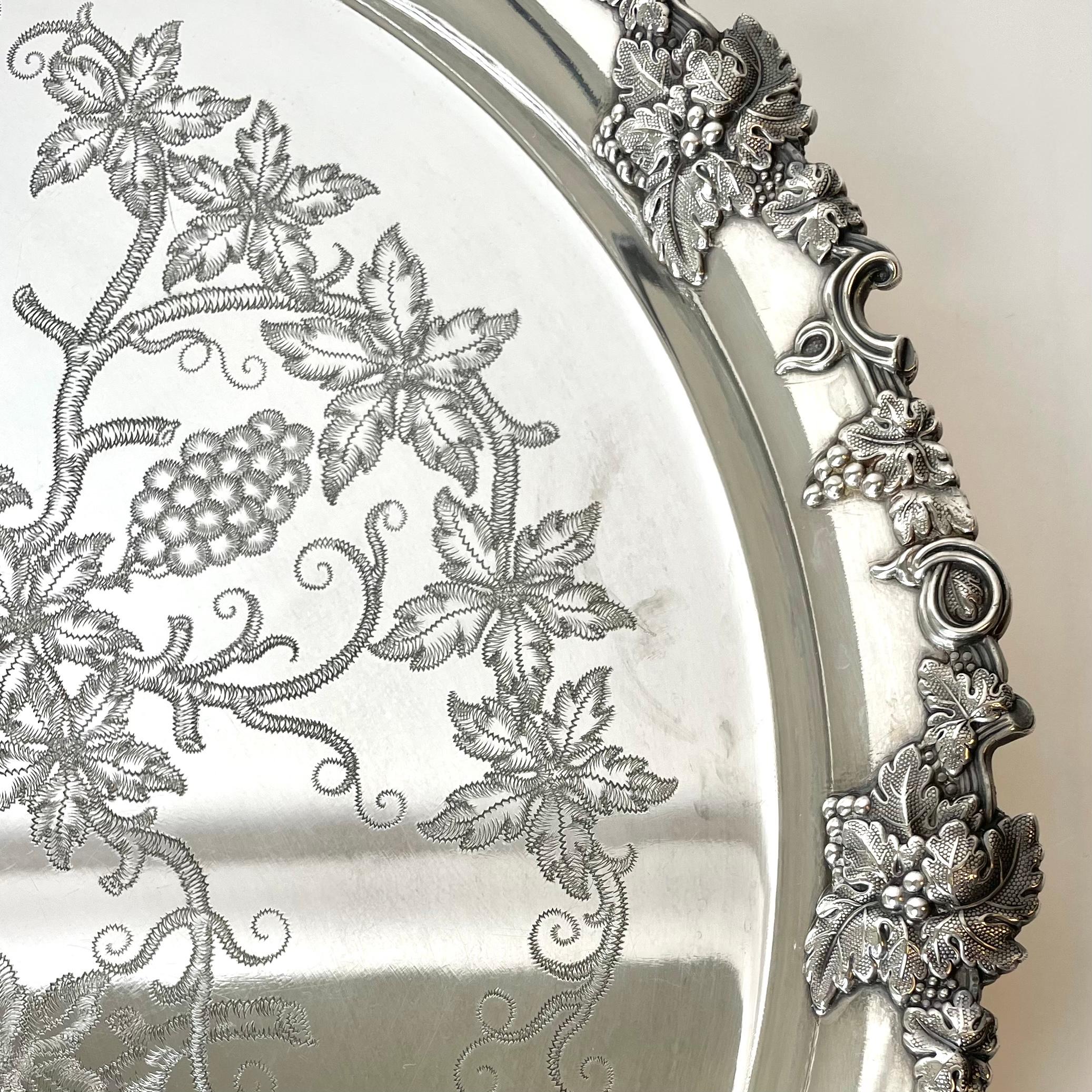 Serving Tray in Silver Plate with Decoration of Grapes by a.G Dufva, Sweden For Sale 1