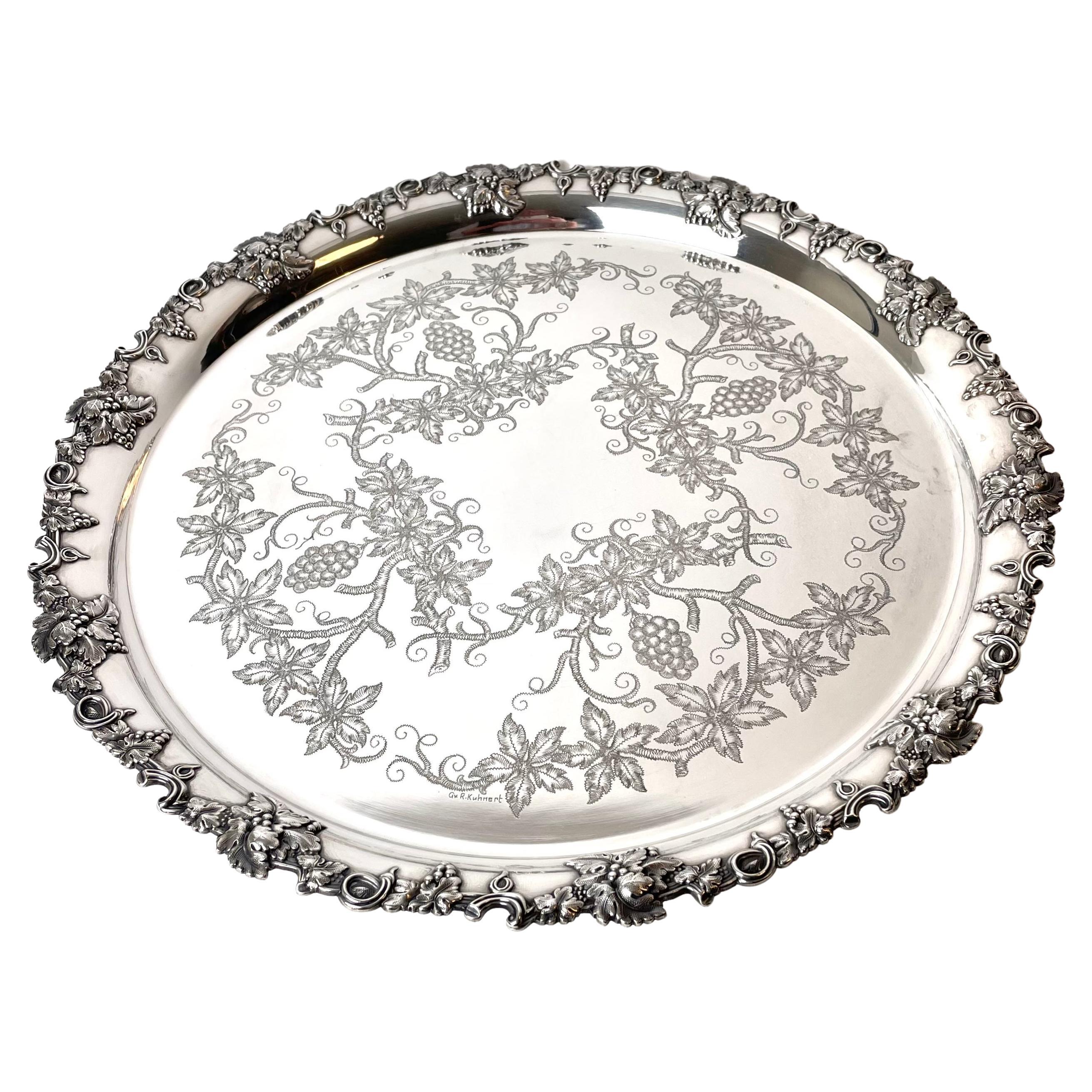 Serving Tray in Silver Plate with Decoration of Grapes by a.G Dufva, Sweden For Sale
