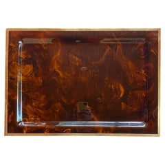 Serving Tray in Tortoiseshell Lucite and Brass Christian Dior Style, France 70s