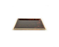 Serving Tray in Tortoiseshell Lucite and Brass Christian Dior Style, Italy 1970s