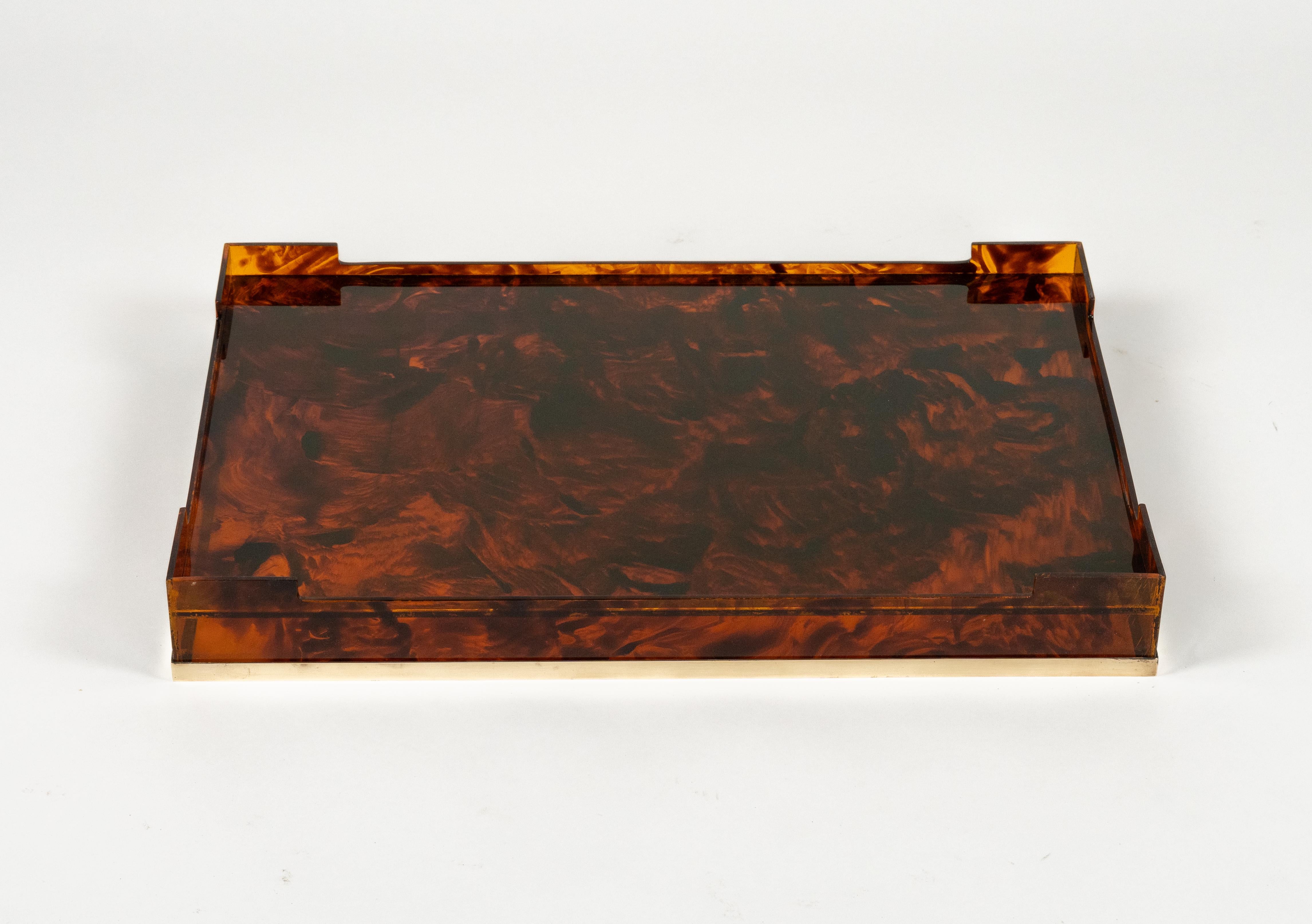 Bandeja para servir Lucite imitación carey y latón Estilo Christian Dior, Italia Años 70 en venta 9