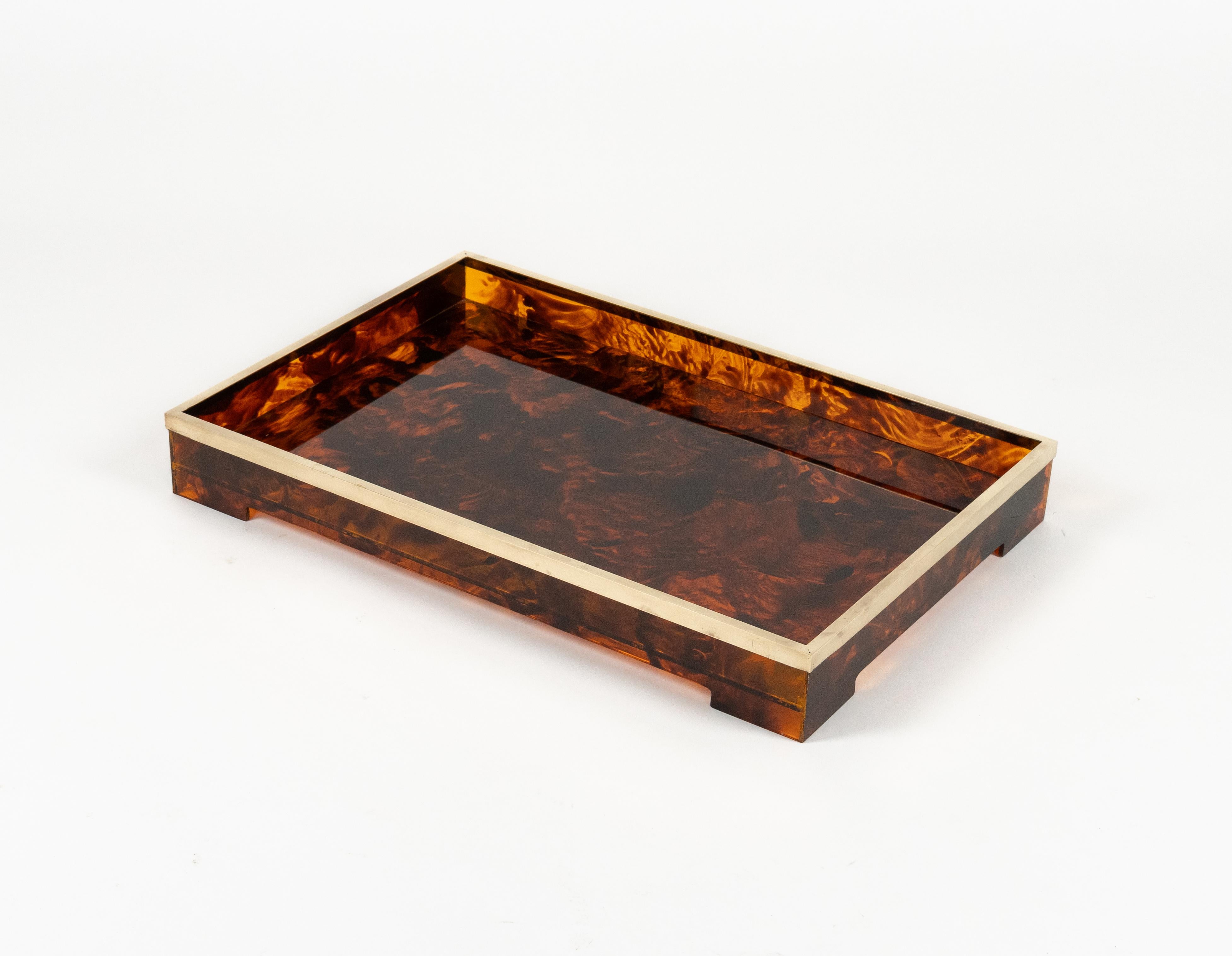Bandeja para servir Lucite imitación carey y latón Estilo Christian Dior, Italia Años 70 en venta 2