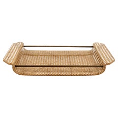 Serving Tray Lucite, Rattan and Brass Christian Dior Style, Italy, 1970s