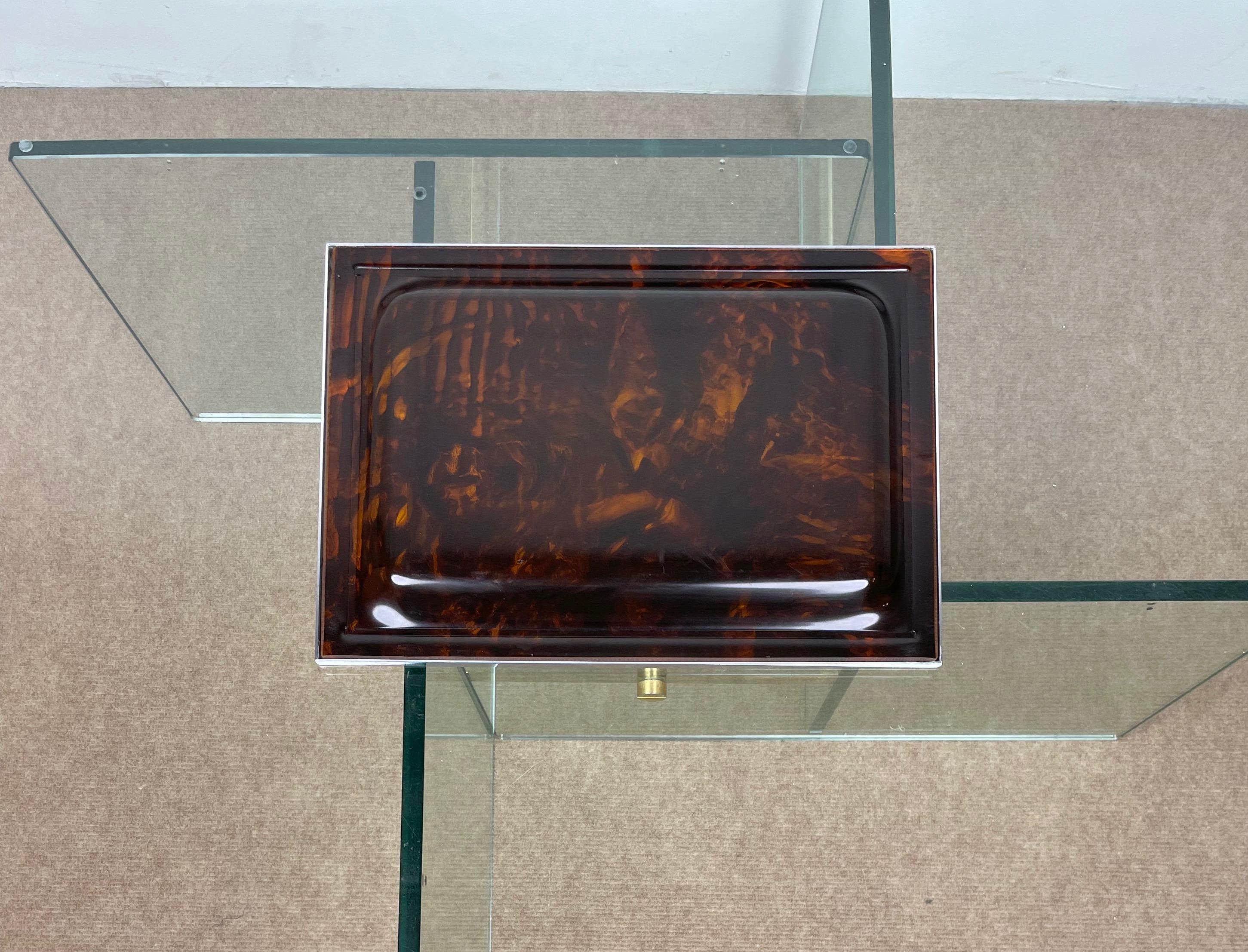 Metal Serving Tray Lucite Tortoiseshell & Chrome Christian Dior Style, Italy, 1970s For Sale