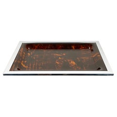 Bandeja para servir Lucite carey y cromo Estilo Christian Dior, Italia, Años 70
