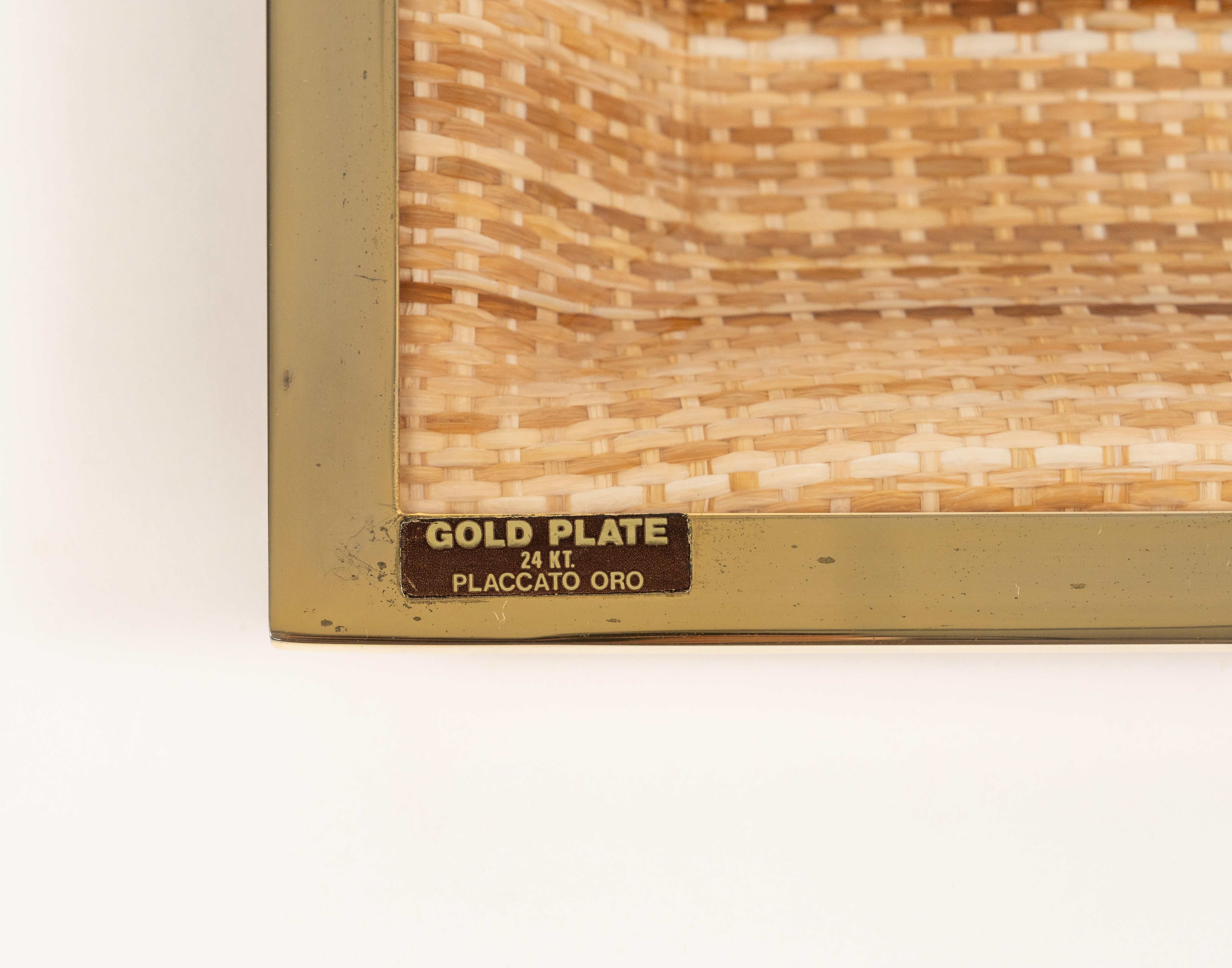 Serviertablett aus Lucite, Korbweide und vergoldet, 24KT Christian Dior-Stil, Italien 1970er Jahre im Angebot 7