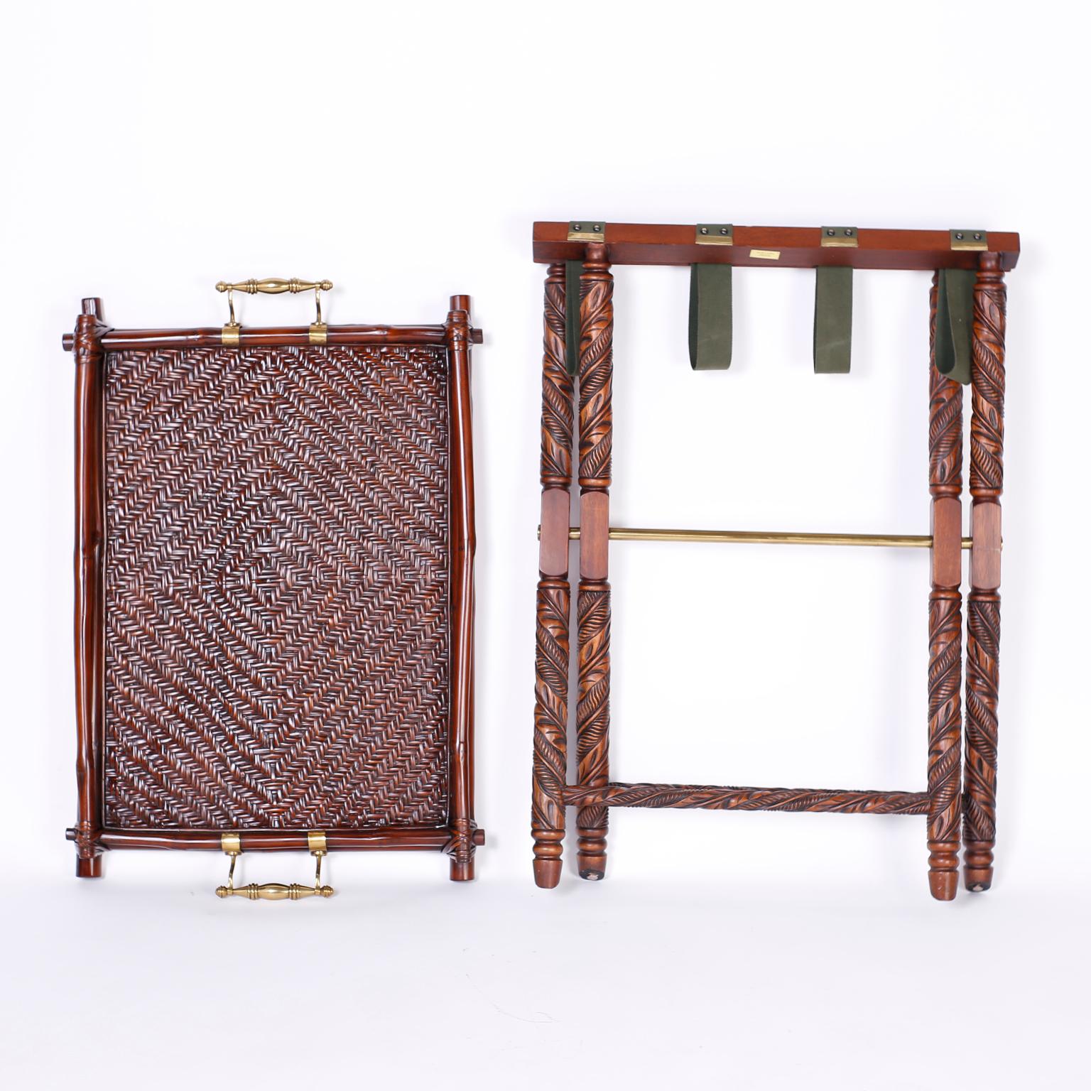 Bamboo Serving Tray on a Folding Stand For Sale