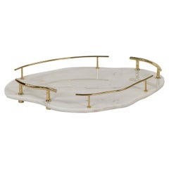 Modern Serving Tray Calacatta Marble Brass Handmade Portugal by Lusitanus Home