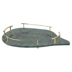 Modern Serving Tray Green Marble Brass Handmade in Portugal by Lusitanus Home