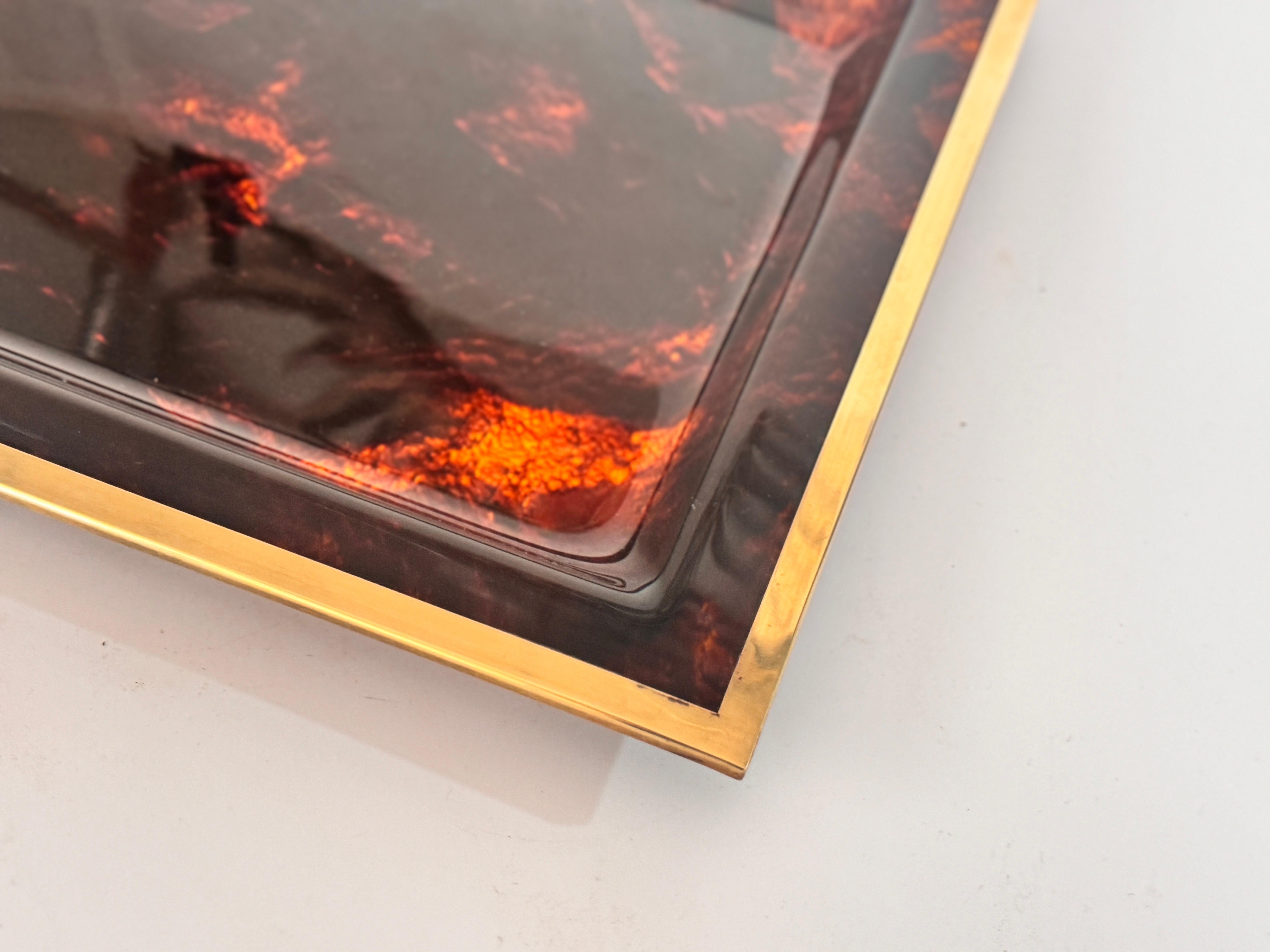Serving Tray Tortoise Lucite and Brass Attributed to Dior Home Collection 1