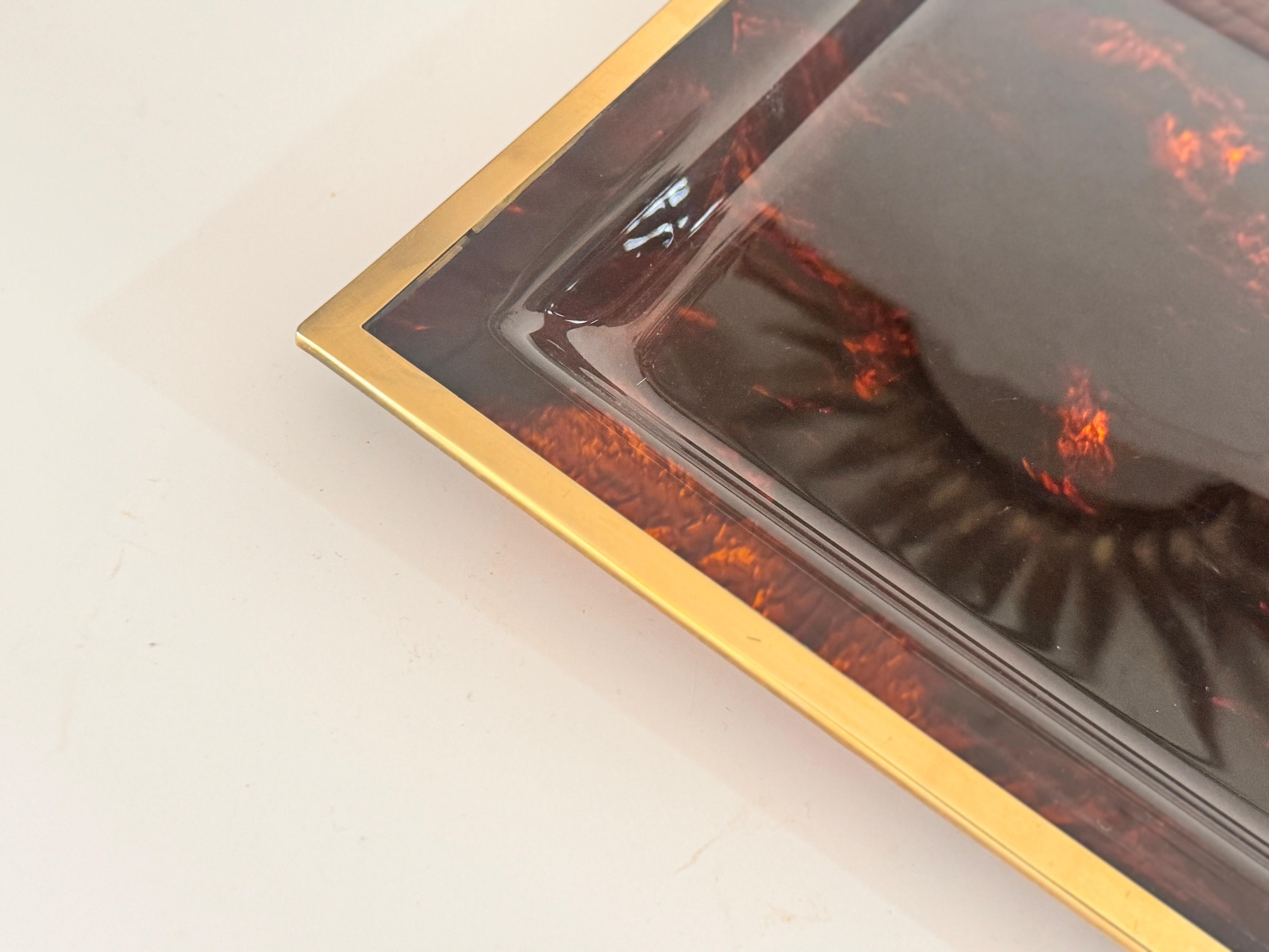 Serving Tray Tortoise Lucite and Brass Attributed to Dior Home Collection 2