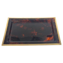Serving Tray Tortoise Lucite and Brass Attributed to Dior Home Collection