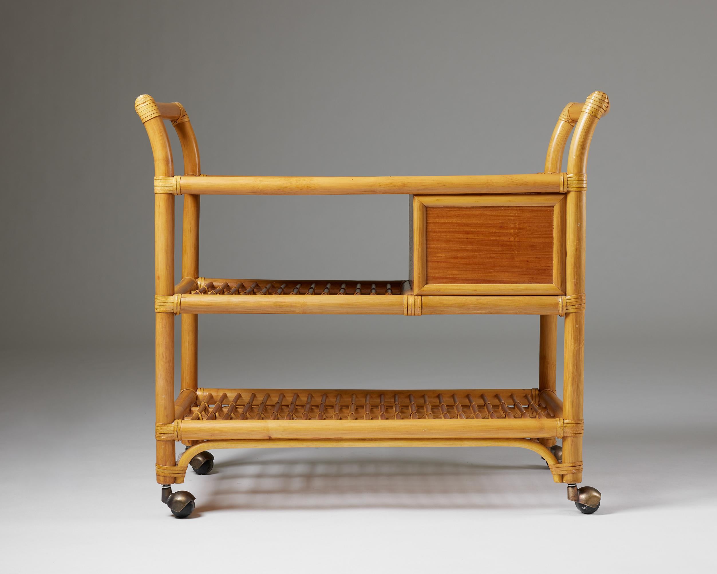 Bamboo Serving trolley, anonymous, for DUX, Sweden, 1960s For Sale