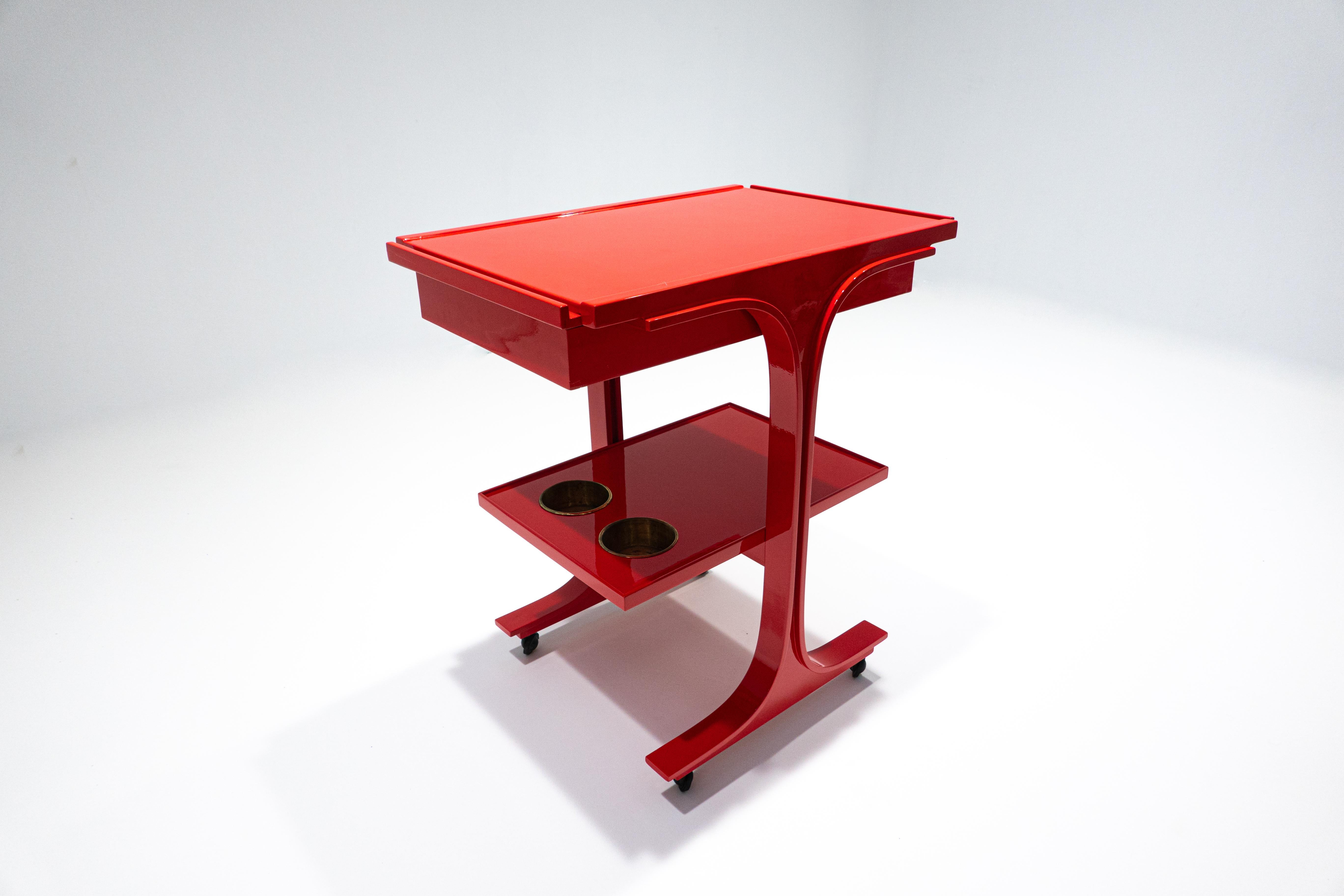Mid-Century Modern Serving Trolley / Bar Cart by Gianfranco Frattini for Bernini, Red, Italy, 1960s