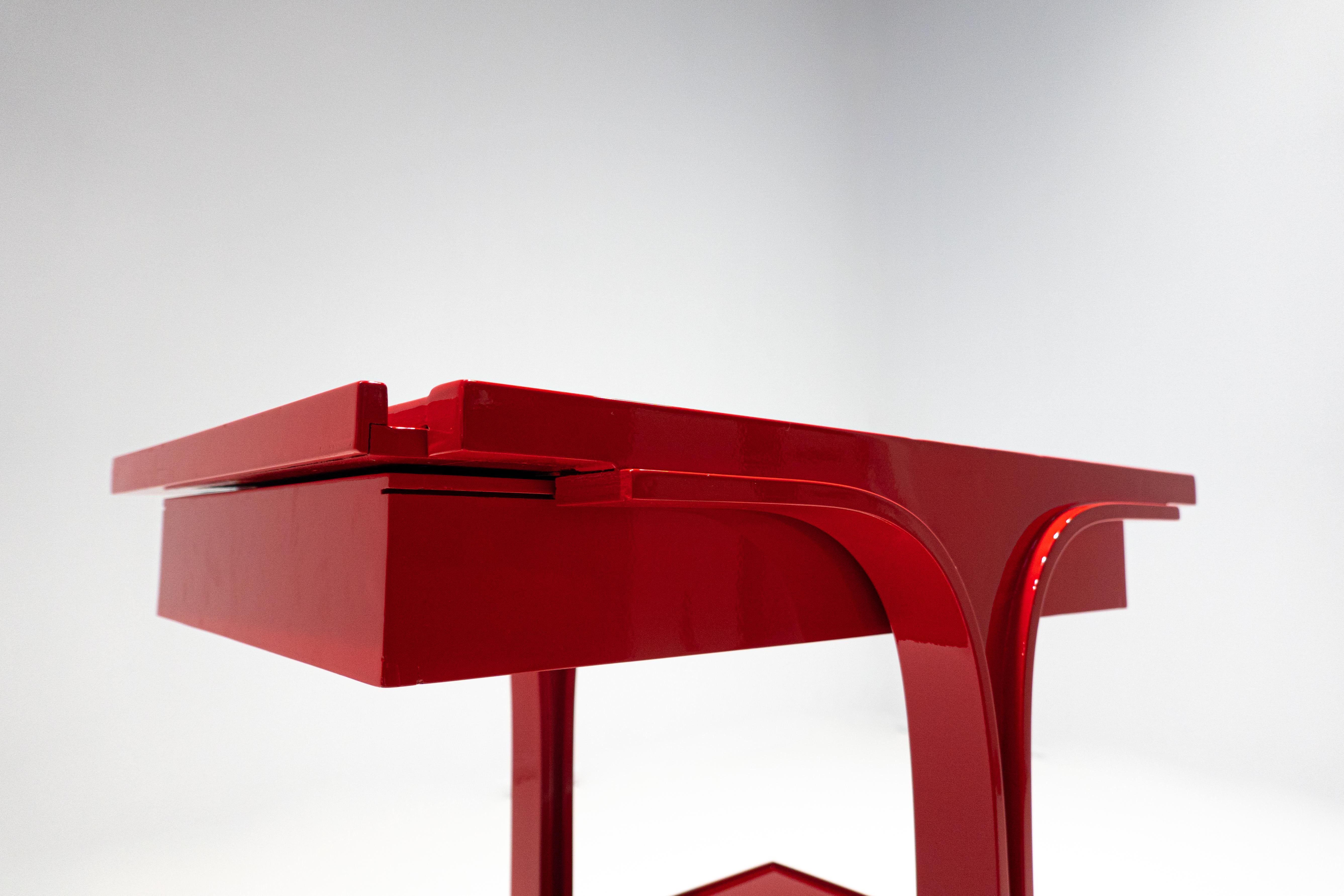 Italian Serving Trolley / Bar Cart by Gianfranco Frattini for Bernini, Red, Italy, 1960s