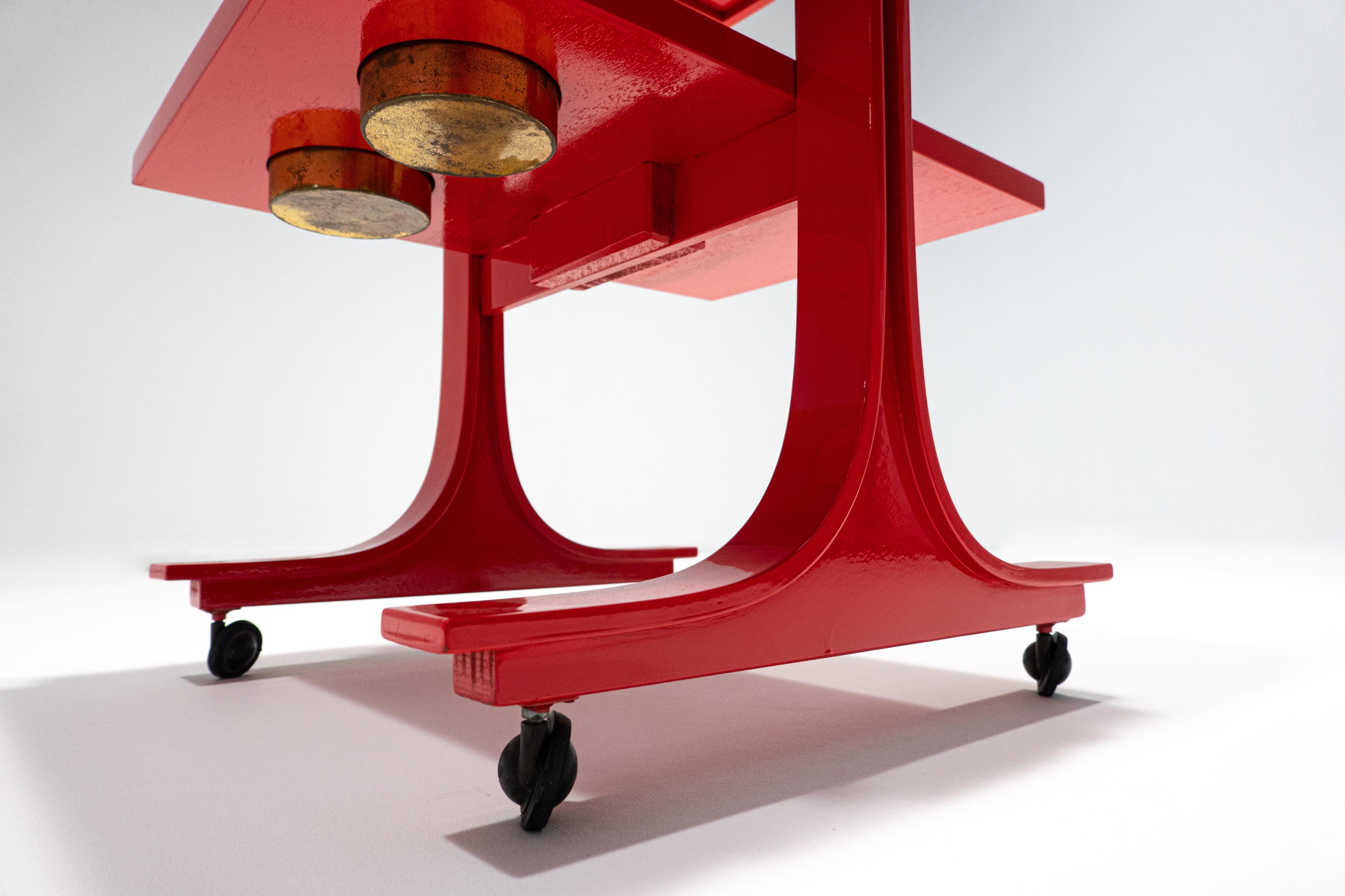 Mid-20th Century Serving Trolley / Bar Cart by Gianfranco Frattini for Bernini, Red, Italy, 1960s