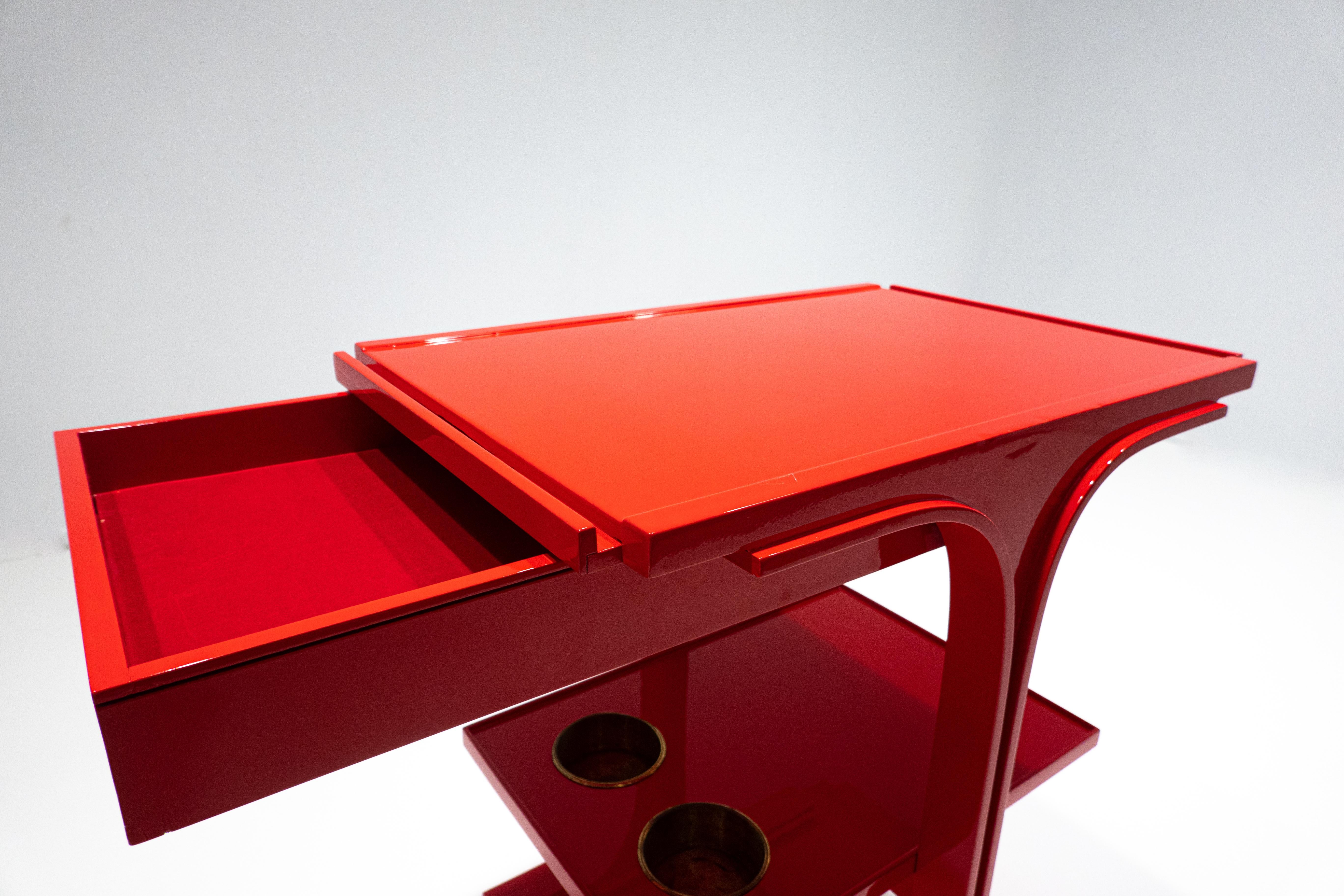 Serving Trolley / Bar Cart by Gianfranco Frattini for Bernini, Red, Italy, 1960s 1