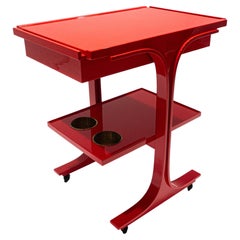 Serving Trolley / Bar Cart by Gianfranco Frattini for Bernini, Red, Italy, 1960s