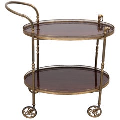 Serving Trolley Brass Mahogany, 1950s, France