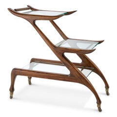Serving Trolley In Classic Brown Wood And Clear Glass