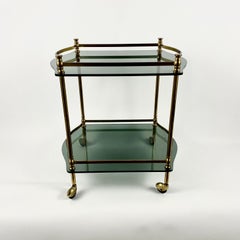 Serving Trolley in Gilt Brass On Wheels Vintage France, 1950s
