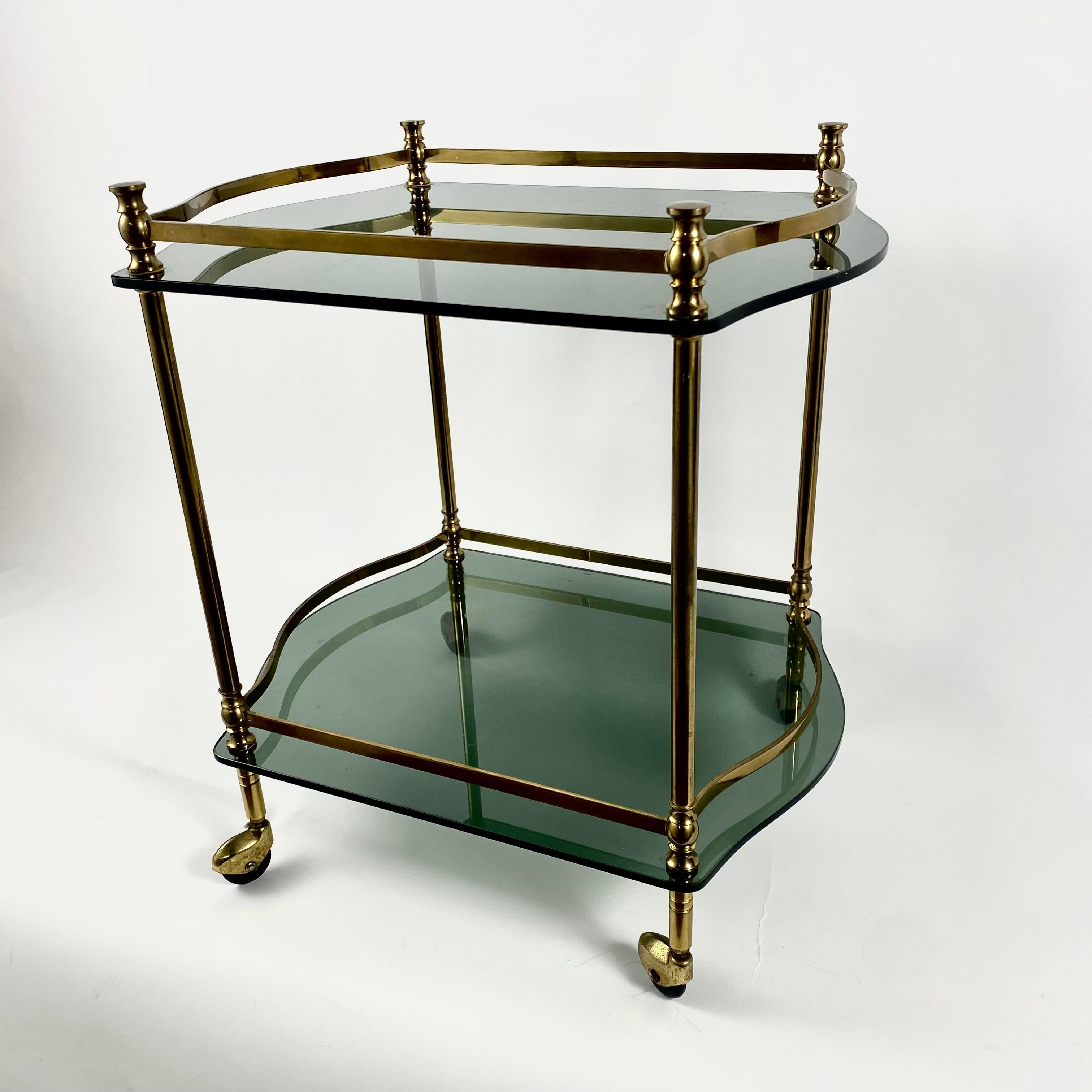 Mid-20th Century Serving Trolley in Gilt Brass On Wheels Vintage France, 1950s For Sale