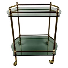 Serving Trolley in Gilt Brass On Wheels Used France, 1950s