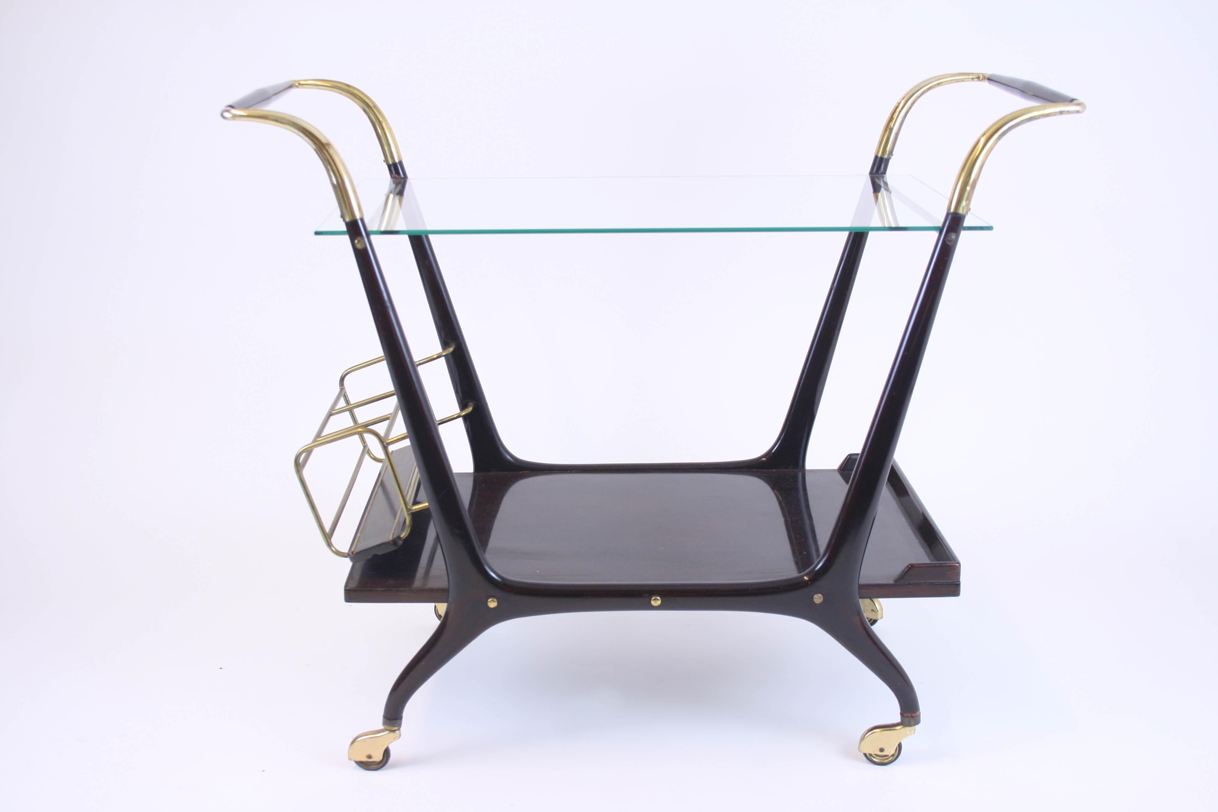 Italian Serving Trolley in the Style of Cesare Lacca Italy 1950s glass lacquered wood