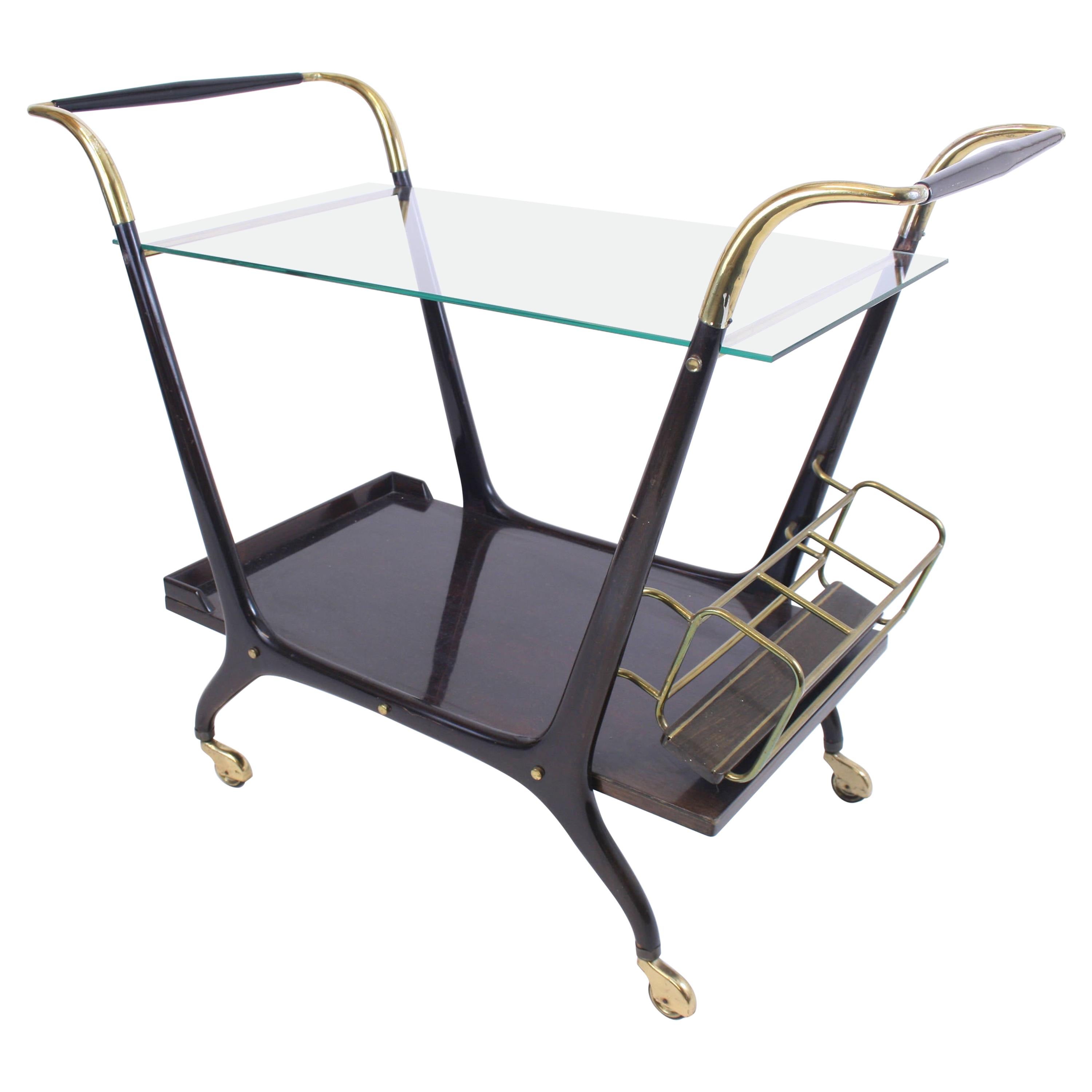 Serving Trolley in the Style of Cesare Lacca Italy 1950s glass lacquered wood