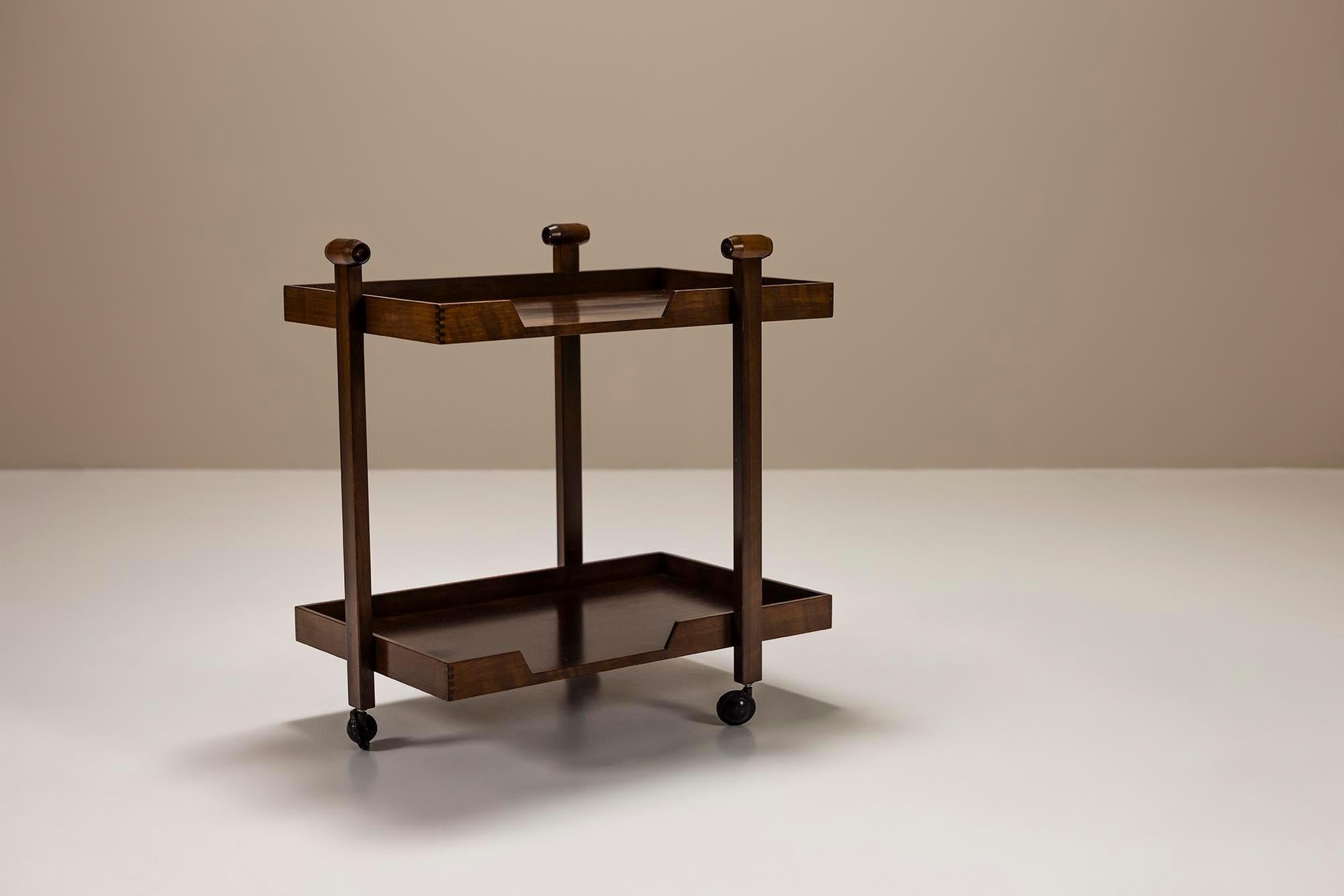 Mid-Century Modern Serving Trolley Model CR20 In Mahogany By Franco Albini for Poggi, Italy 1958 For Sale