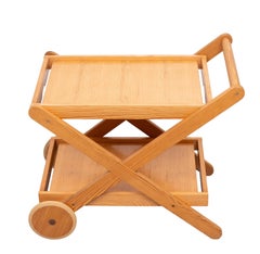 Serving Trolley solid pine with wheels 1960s Finland