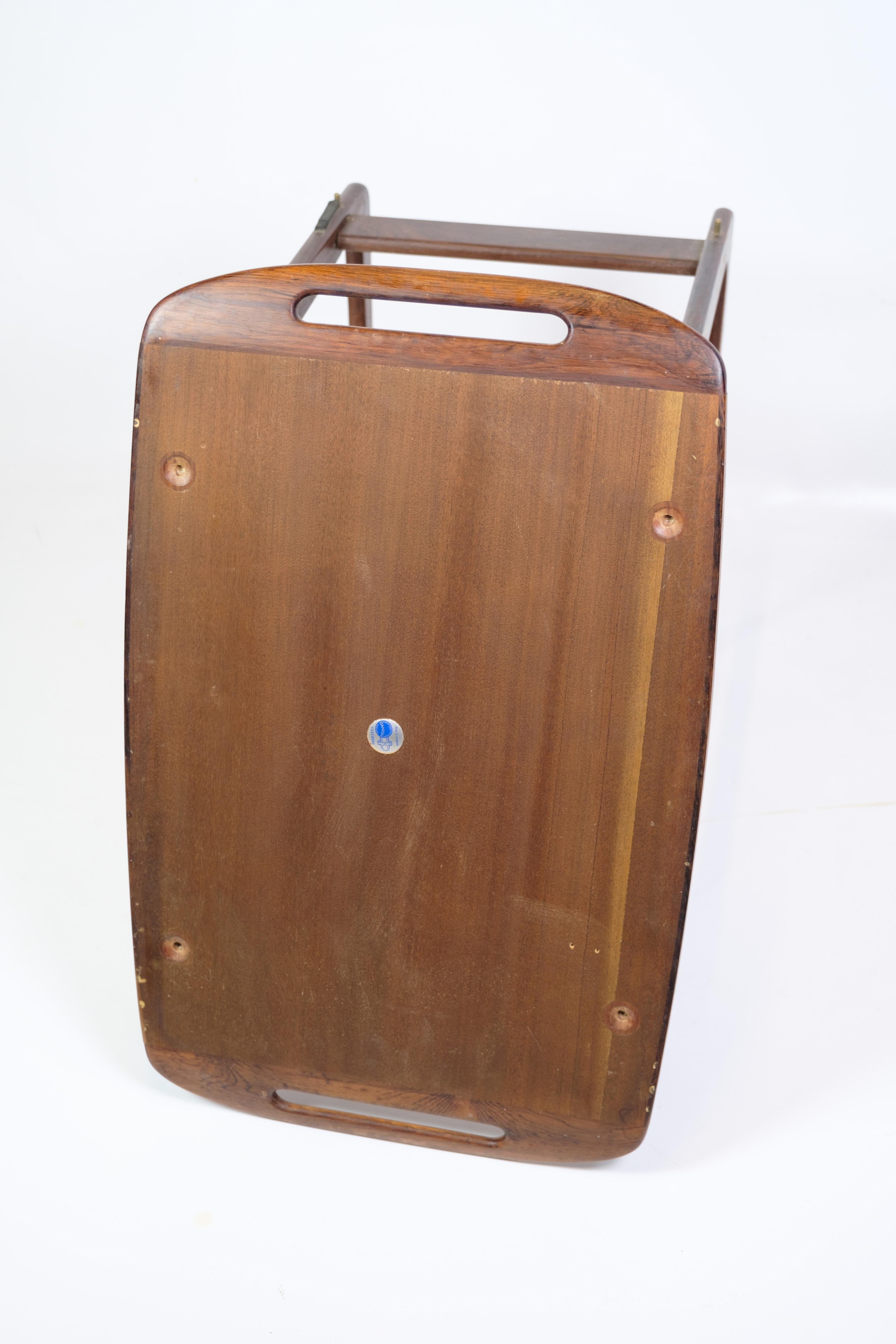 Serving Trolley With Wicker Shelf Made In Rosewood By Johannes Andersen For Sale 3