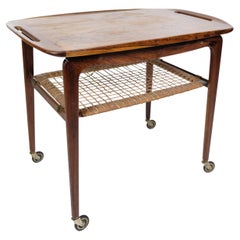 Serving Trolley With Wicker Shelf Made In Rosewood By Johannes Andersen