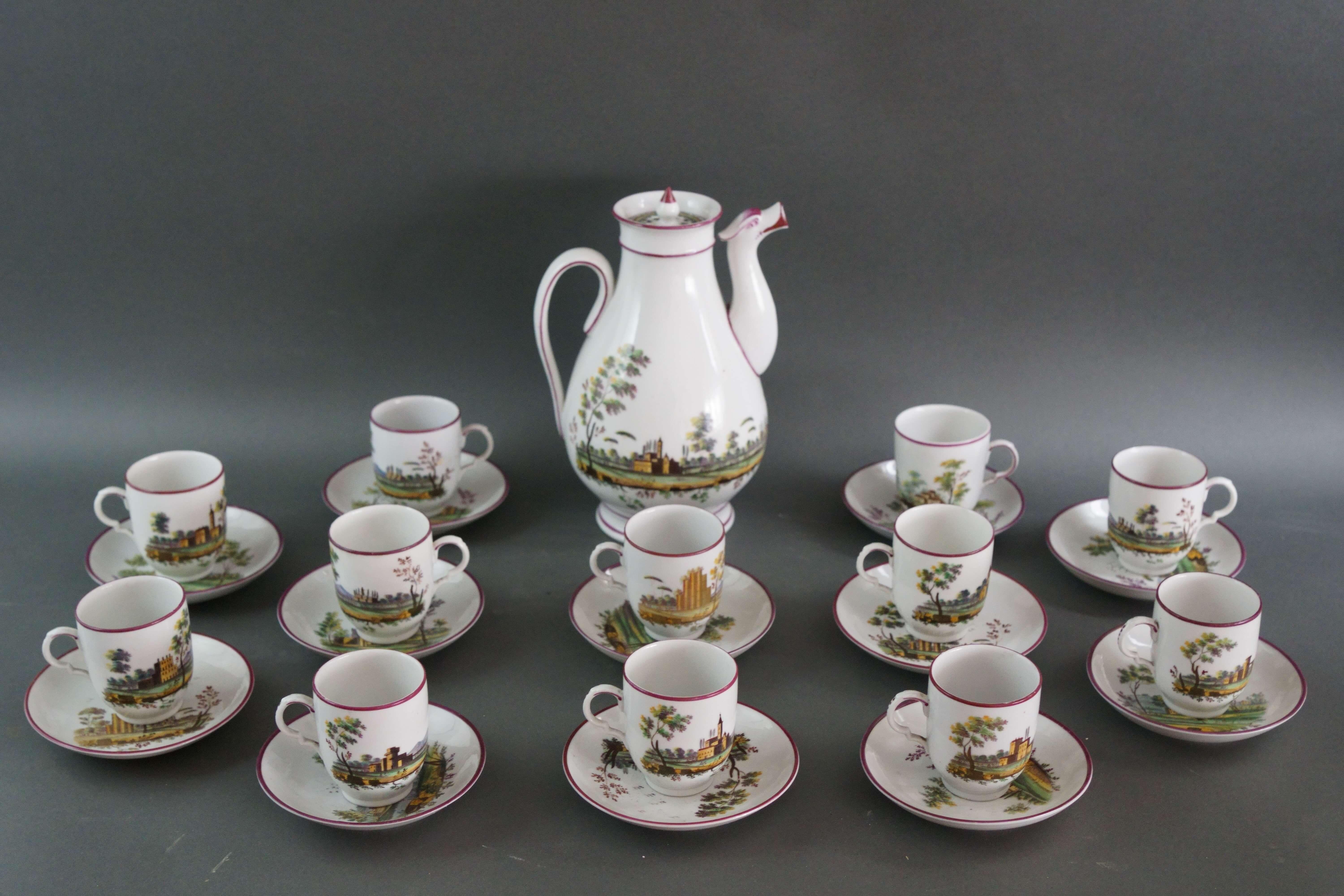 Kaffeeservice aus bemaltem Porzellan Ginori Porzellanmanufaktur Doccia 18. Jahrhundert (Louis XVI.) im Angebot