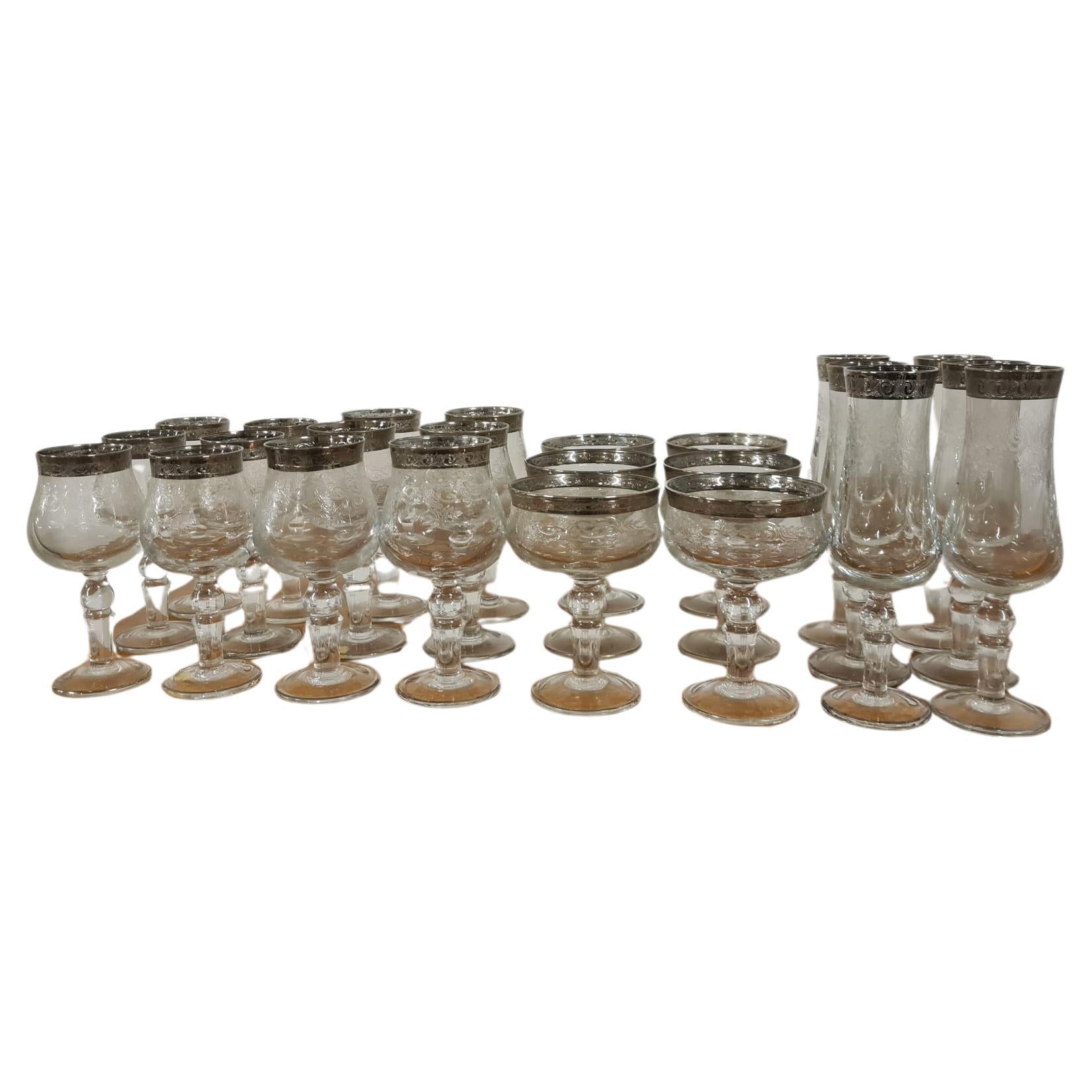 Servicio de copas mediceas para 6 personas en cristal y platino piezas 24