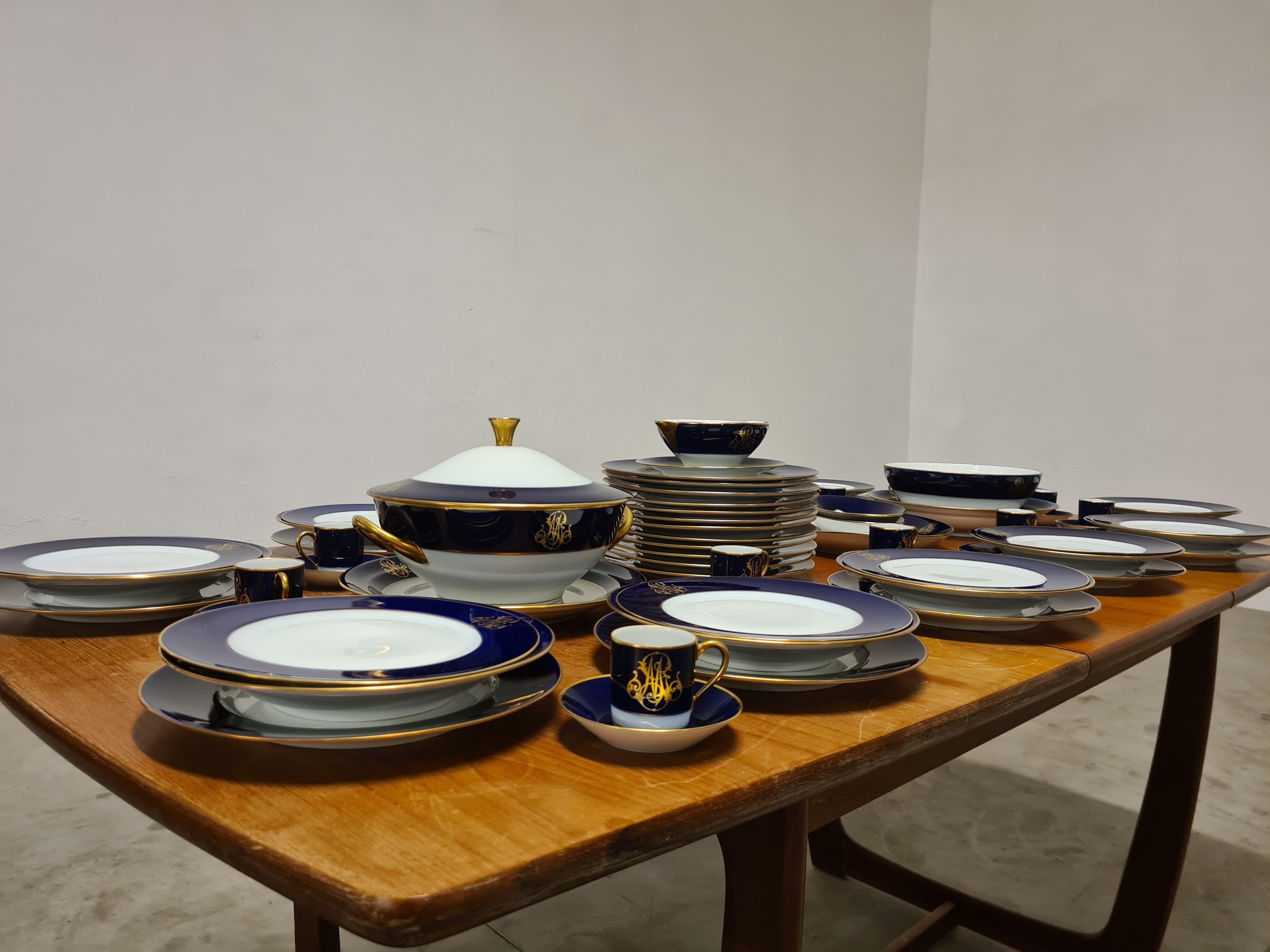 Mid-20th Century 12-person service Cobalt blue by Rocal Limoges, 68 pieces For Sale