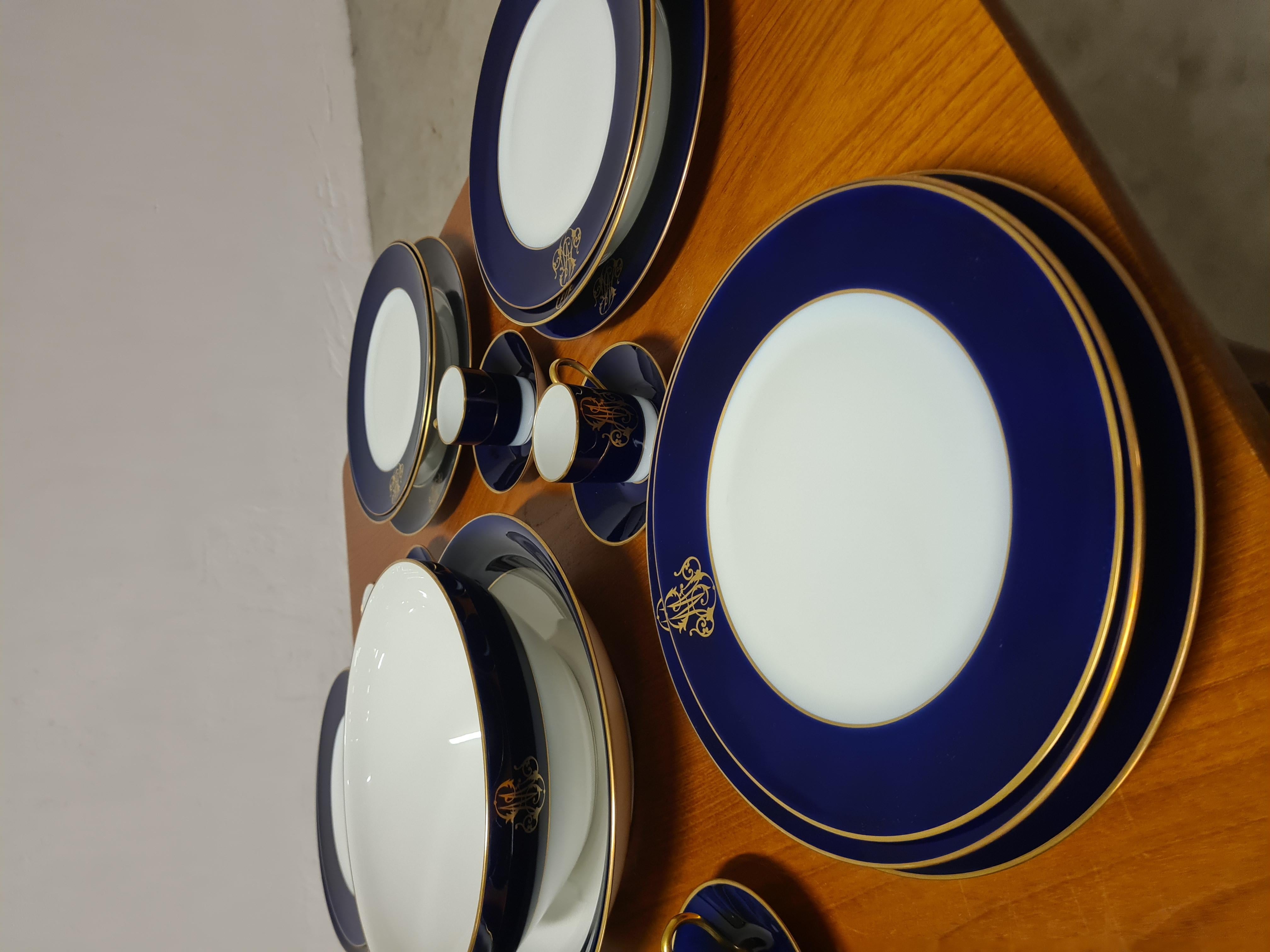 12-person service Cobalt blue by Rocal Limoges, 68 pieces For Sale 1