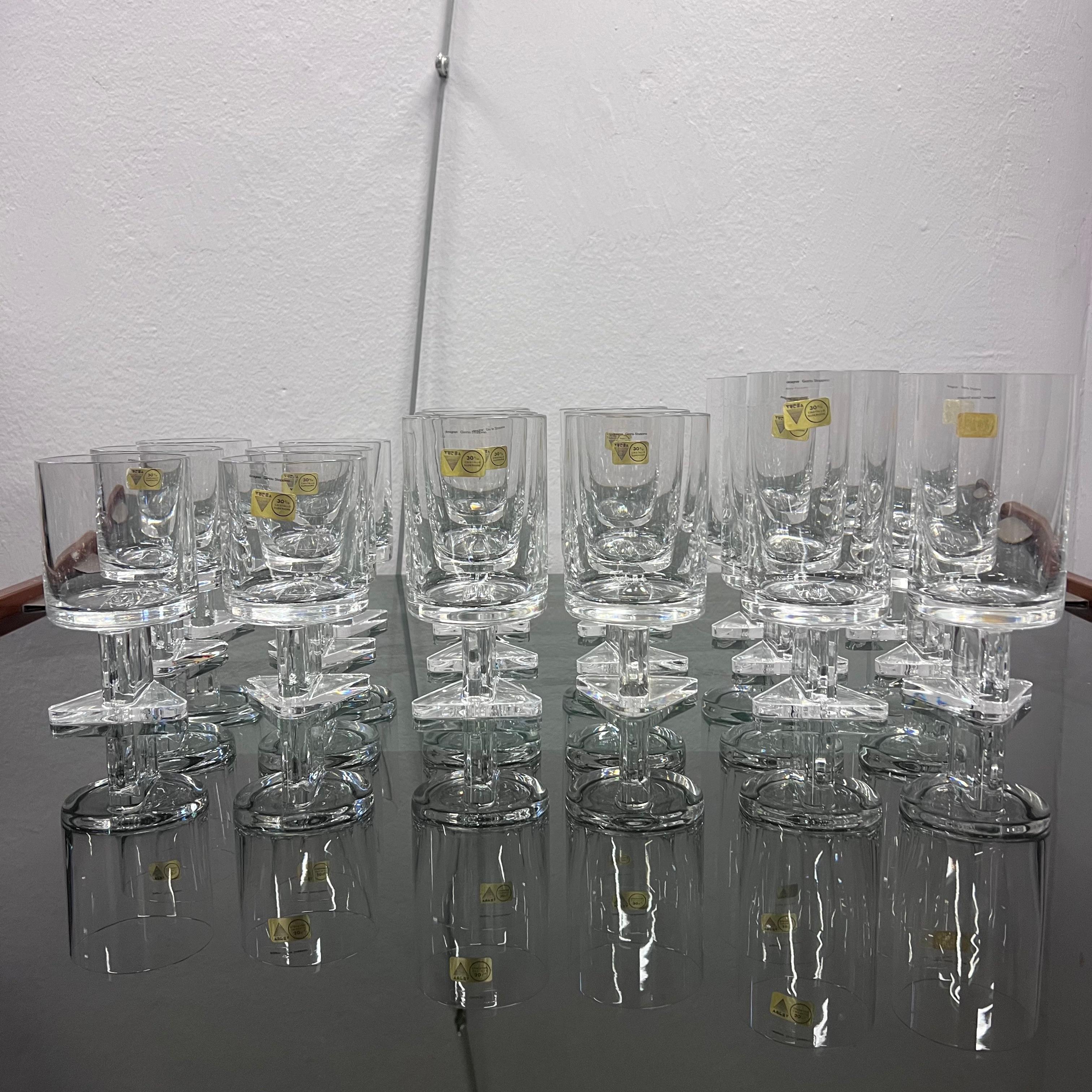 Italian Set of 6 Glasses - 18 pcs tot - by Giotto Stoppino for Vursa - Italy '70s For Sale