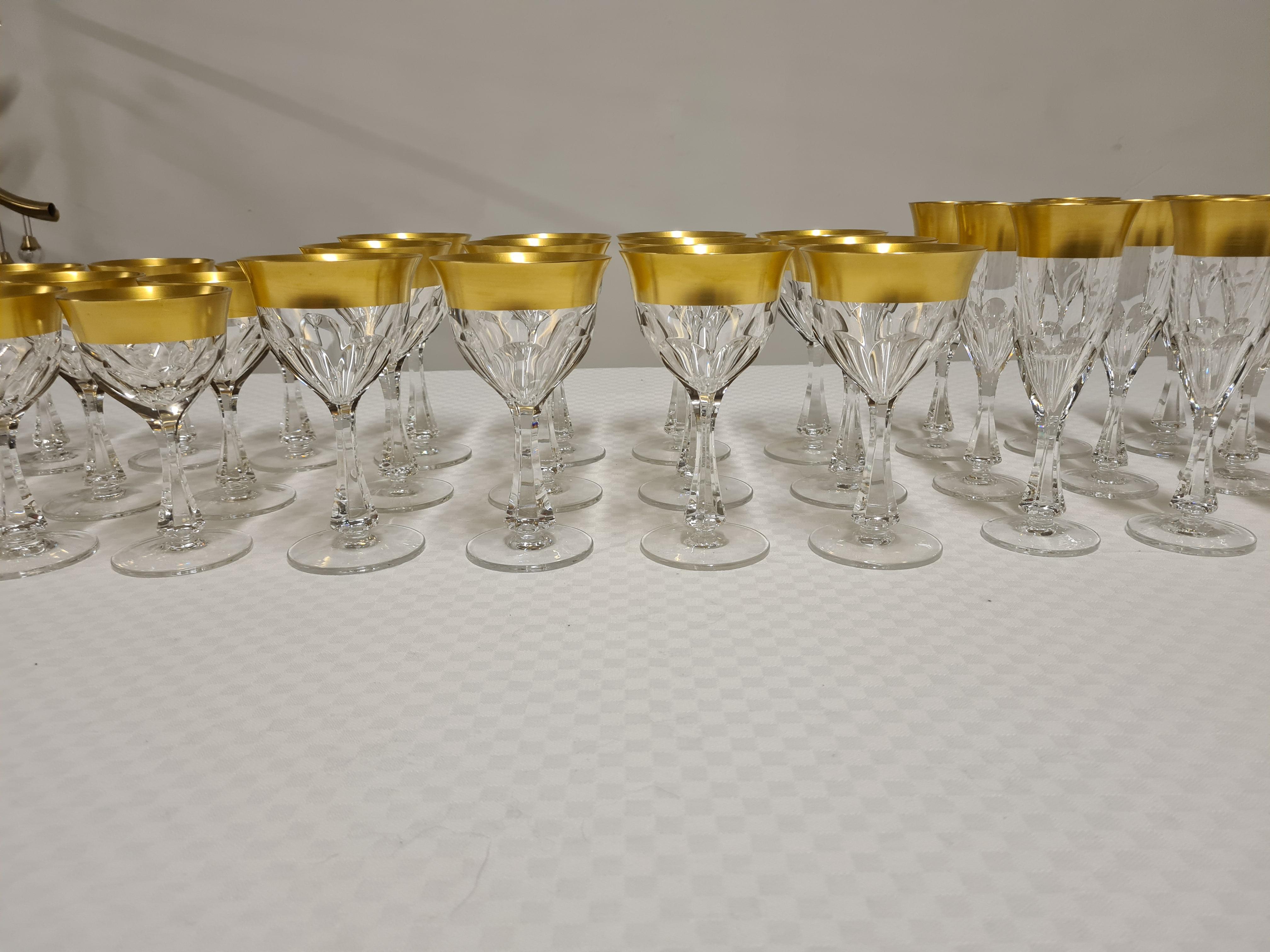 Crystal Barth mann crystal and pure gold glass service, set of 36 For Sale