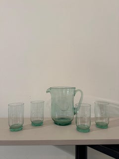 Juego de vasos de la serie «Sport» y jarra, NasonMoretti, con el grabado «SALIR», 1930