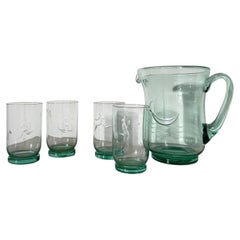 Sport Series glass set and pitcher, NasonMoretti, engraved with "SALIR," 1930