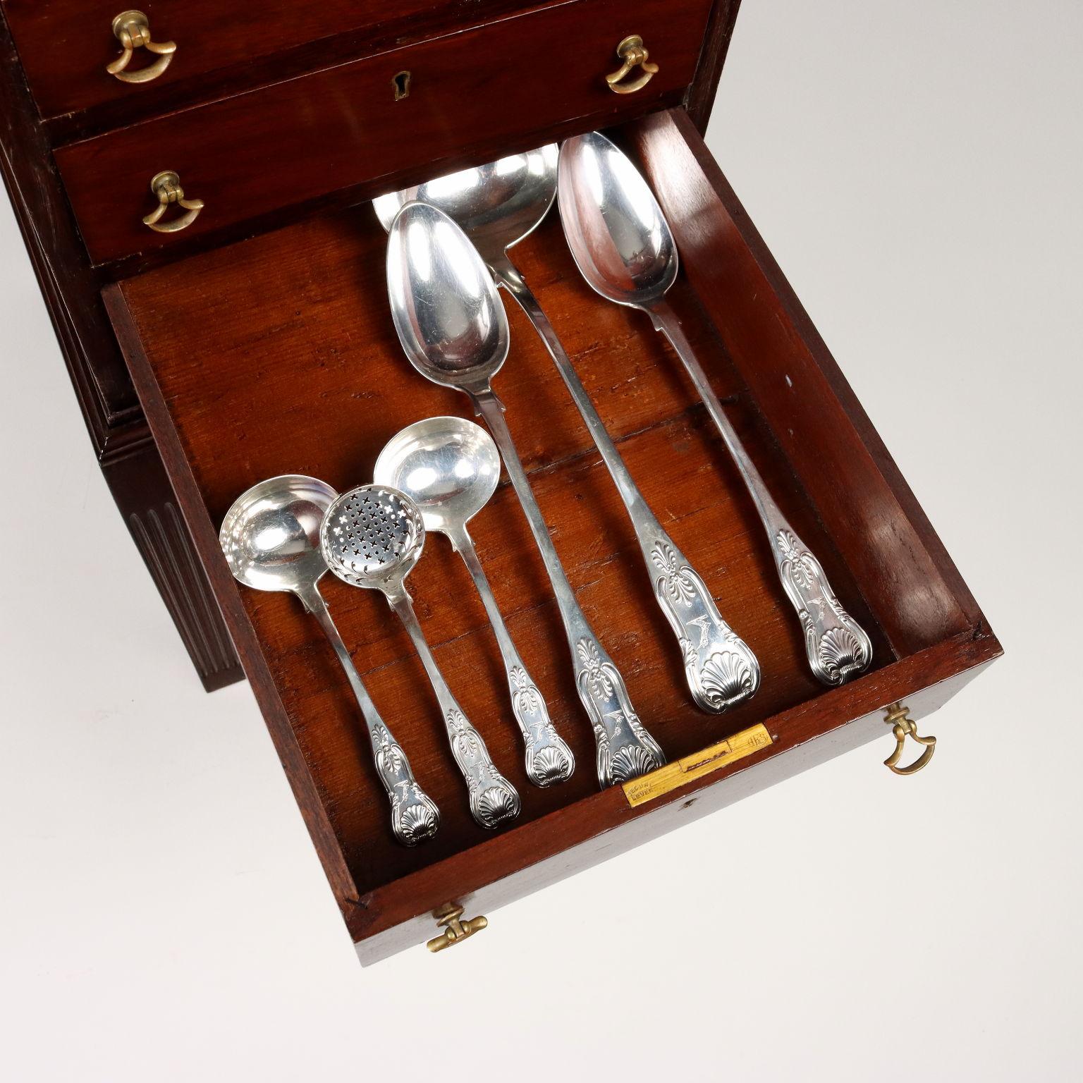 Sterling Silver English Cutlery Service with Cabinet England Late 19th Century For Sale