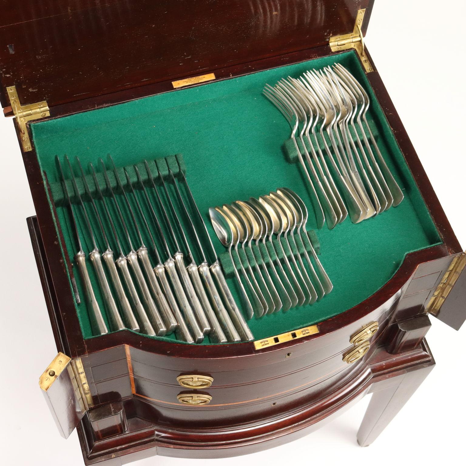 Other Silver Flatware Service with Cabinet Hungary Late 1800s For Sale