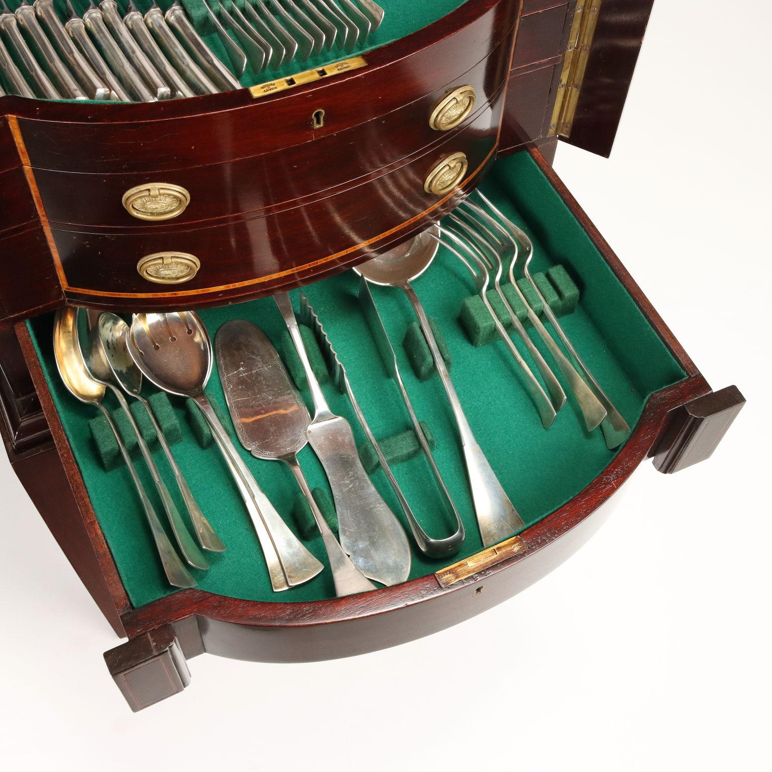 Late 19th Century Silver Flatware Service with Cabinet Hungary Late 1800s For Sale