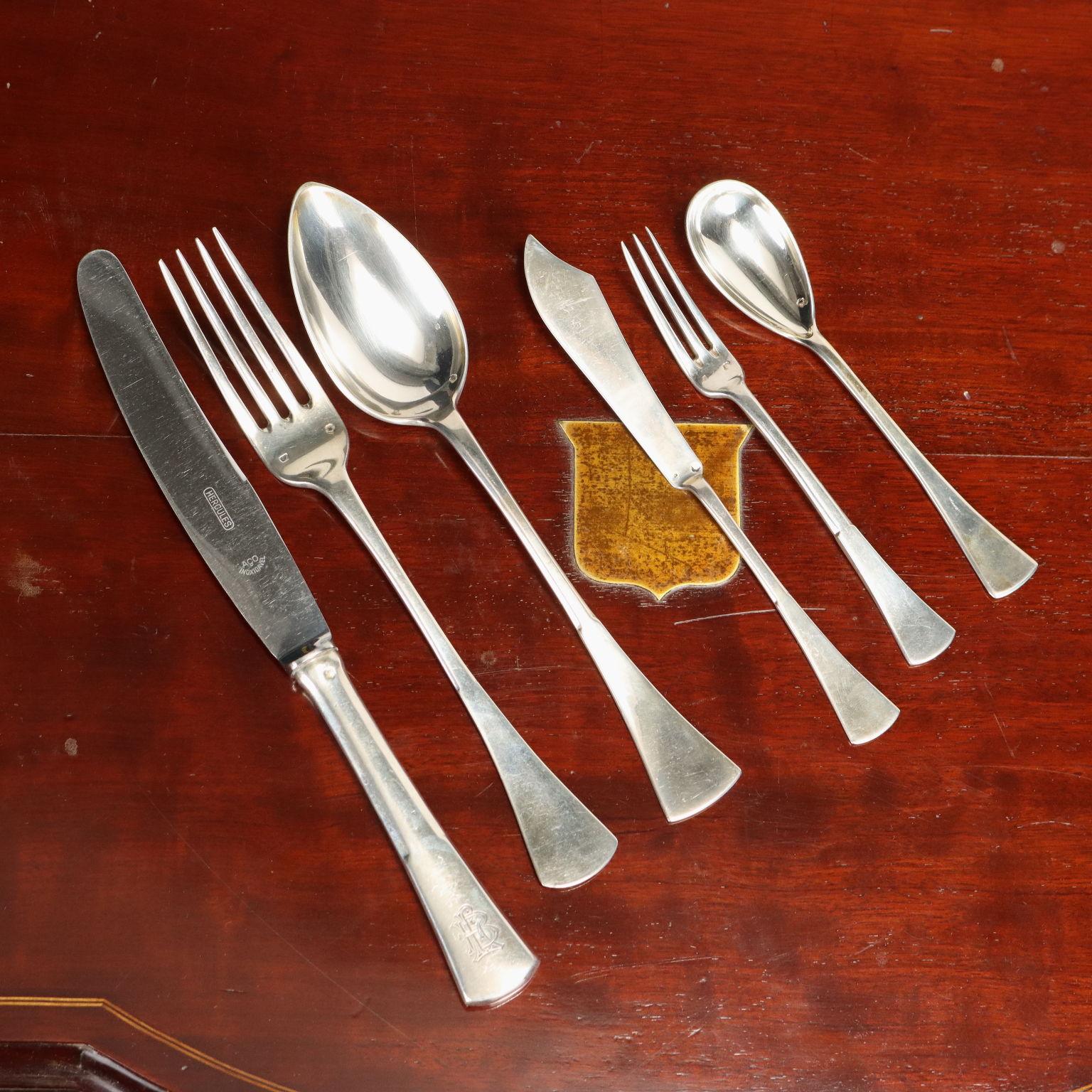 Silver Flatware Service with Cabinet Hungary Late 1800s For Sale 1