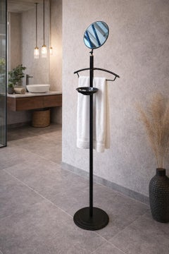 Servomuto Moderno in Metallo Nero con Specchio e Svuotatasche