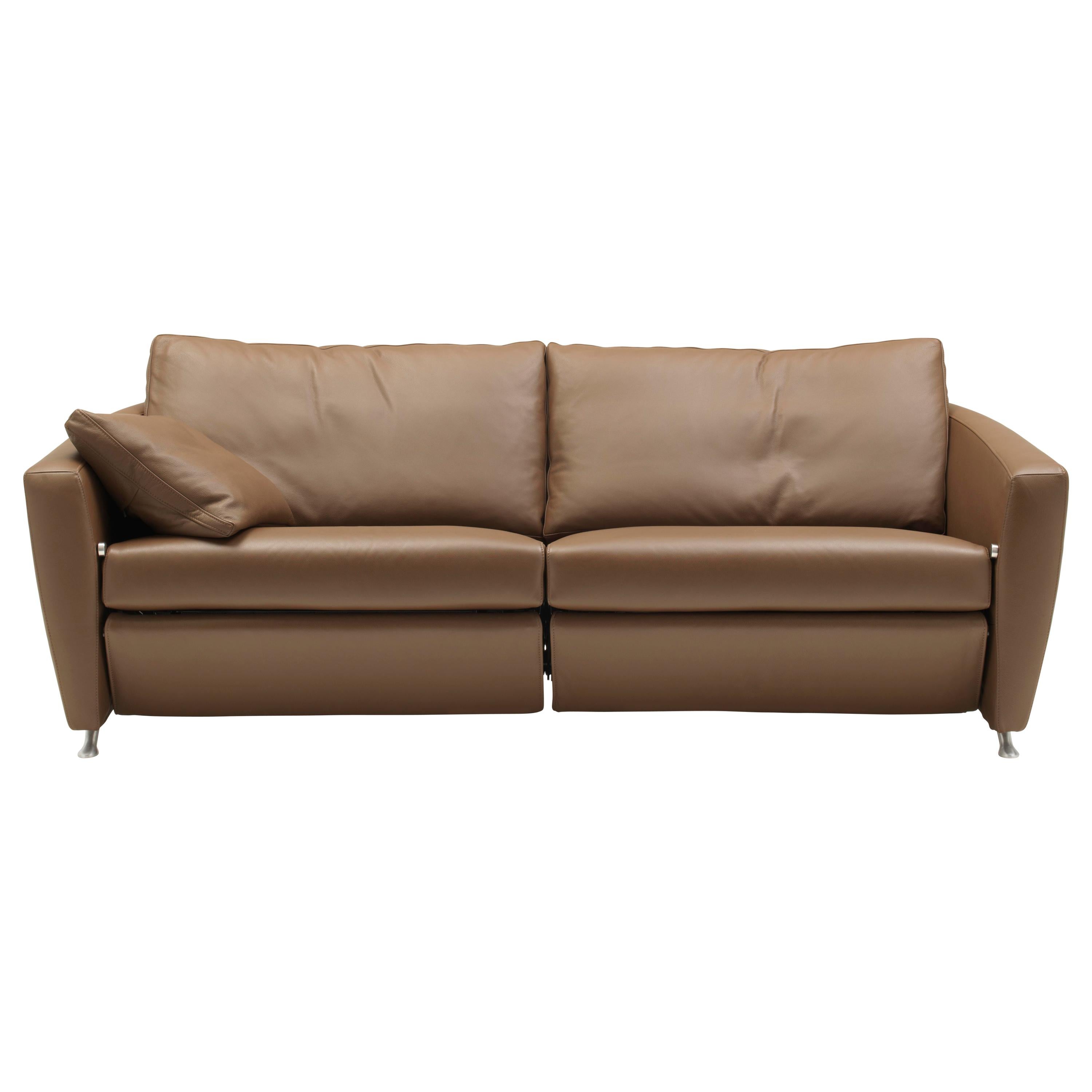 For Sale: Brown (Cashmere) Sesam Adjustable Reclining Leather Sofa by FSM