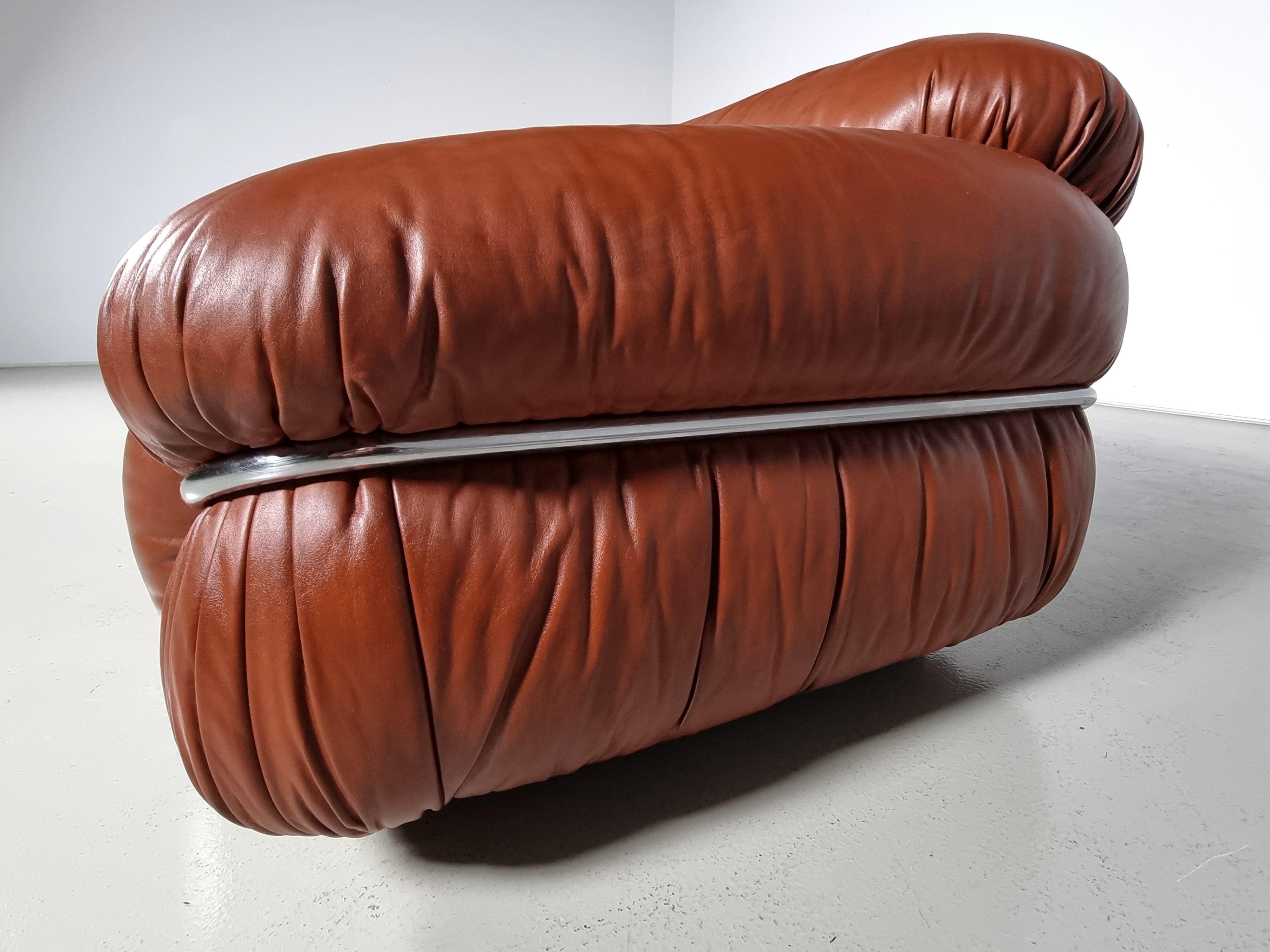 Sesann 3-Seater Sofa in cognac leather by Gianfranco Frattini for Cassina, 1970s 3