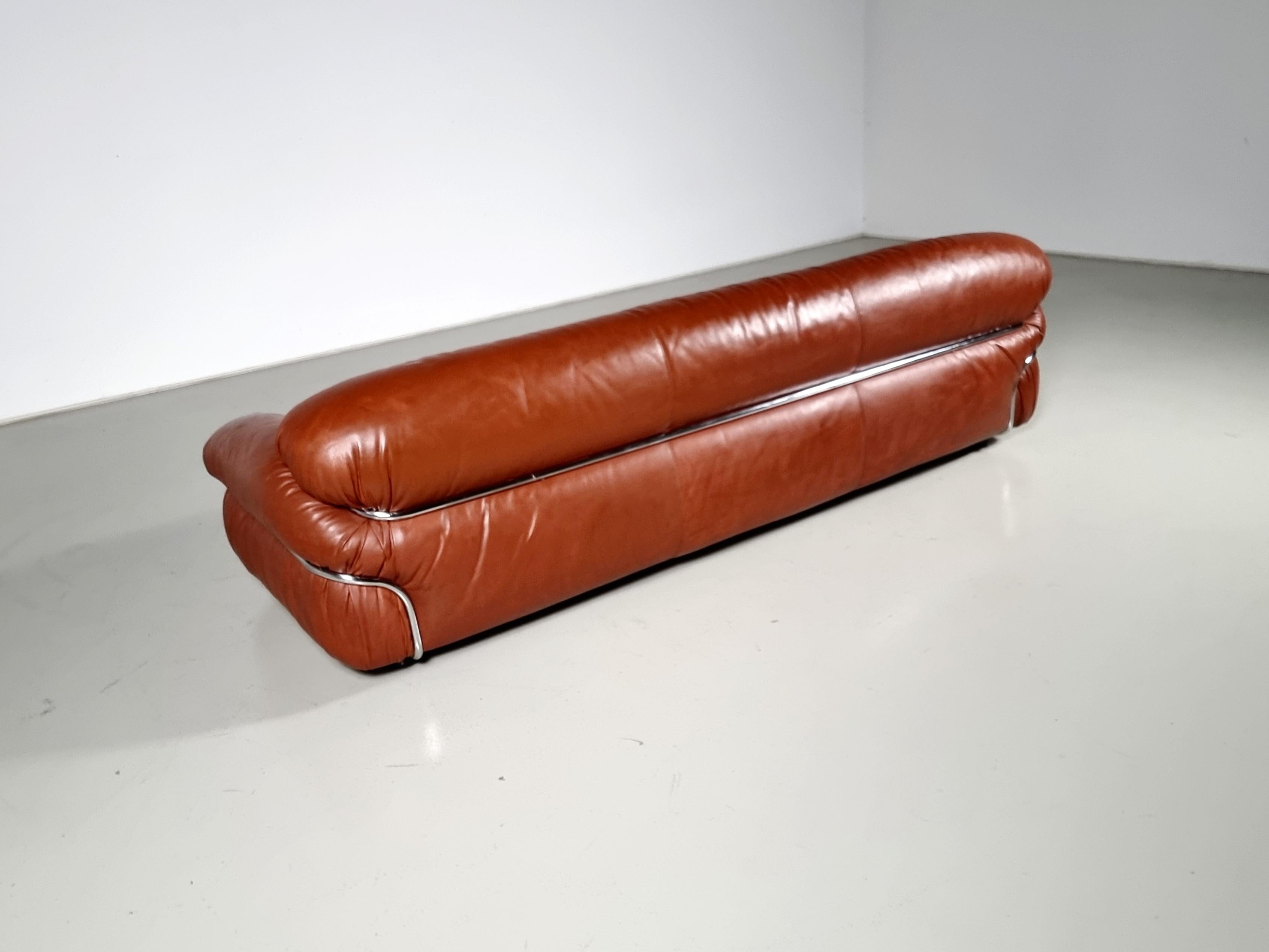 Late 20th Century Sesann 3-Seater Sofa in cognac leather by Gianfranco Frattini for Cassina, 1970s