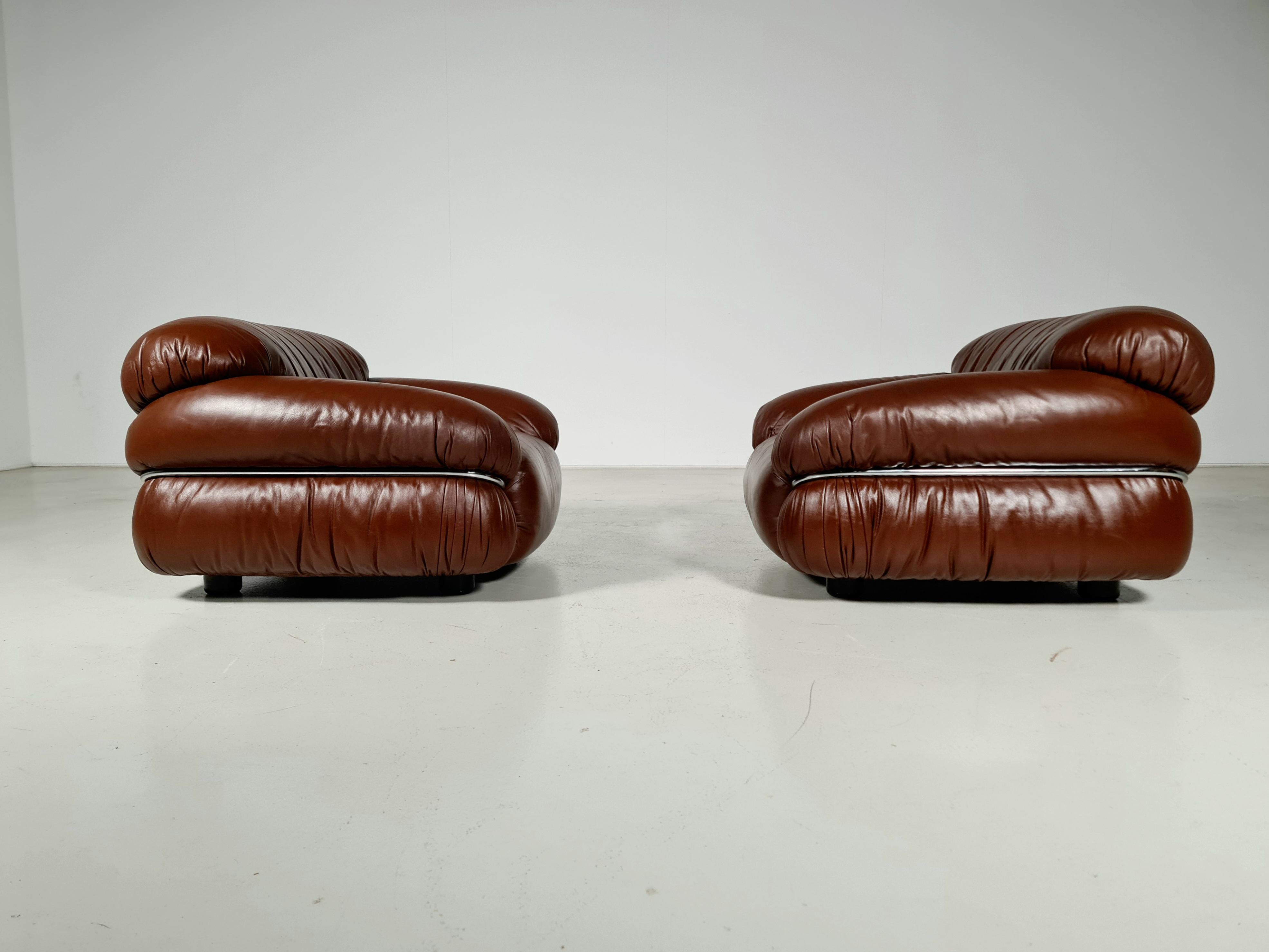 Leather Sesann Chairs by Gianfranco Frattini for Cassina, 1970s